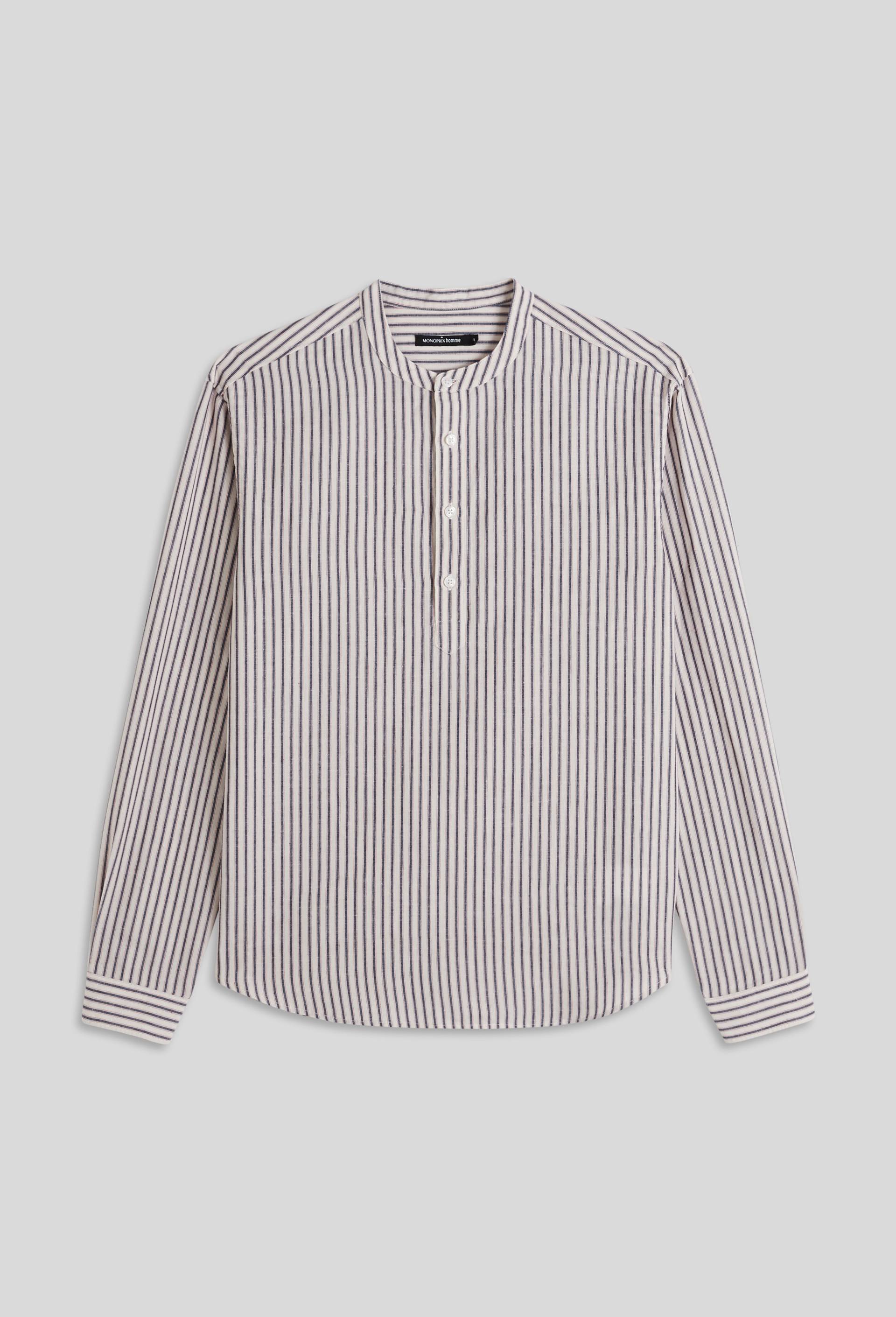 Chemise vareuse ray&eacute;e en lin et coton, Oeko-tex, Ecru, large image number 2