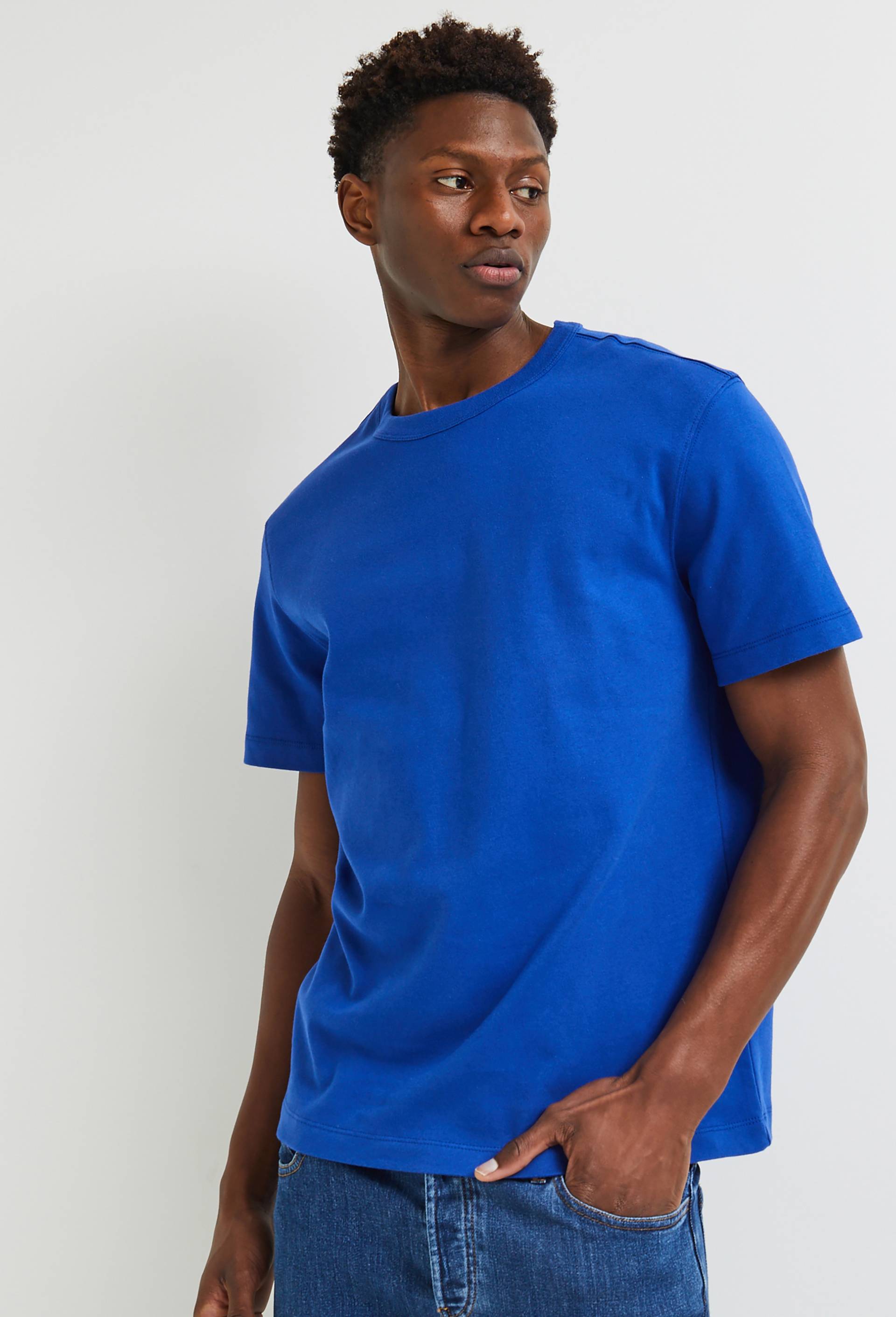 T-shirt interlock manches courtes en coton BIO GOTS, Bleu, large image number 0