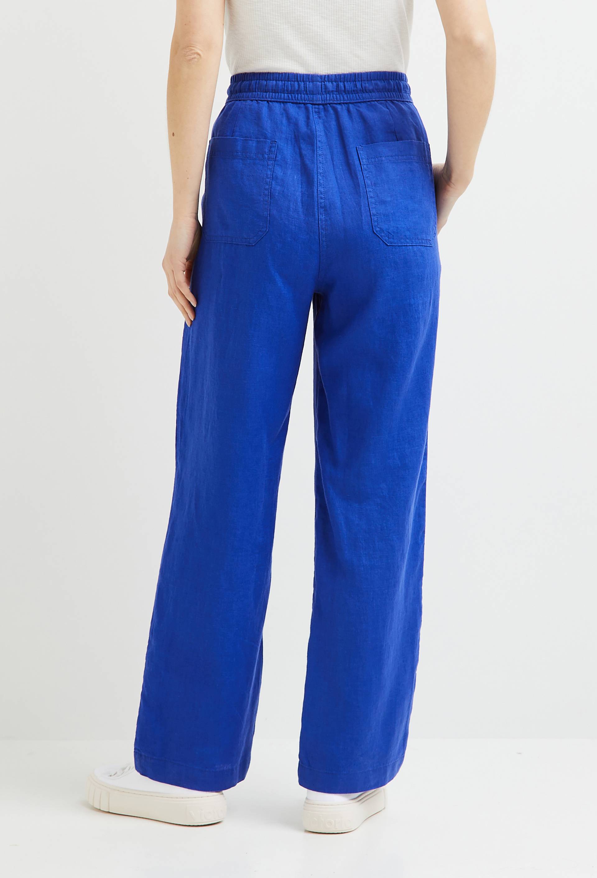 Pantalon taille élastiquée en lin, certifié European Flax, BLEU, large image number 1