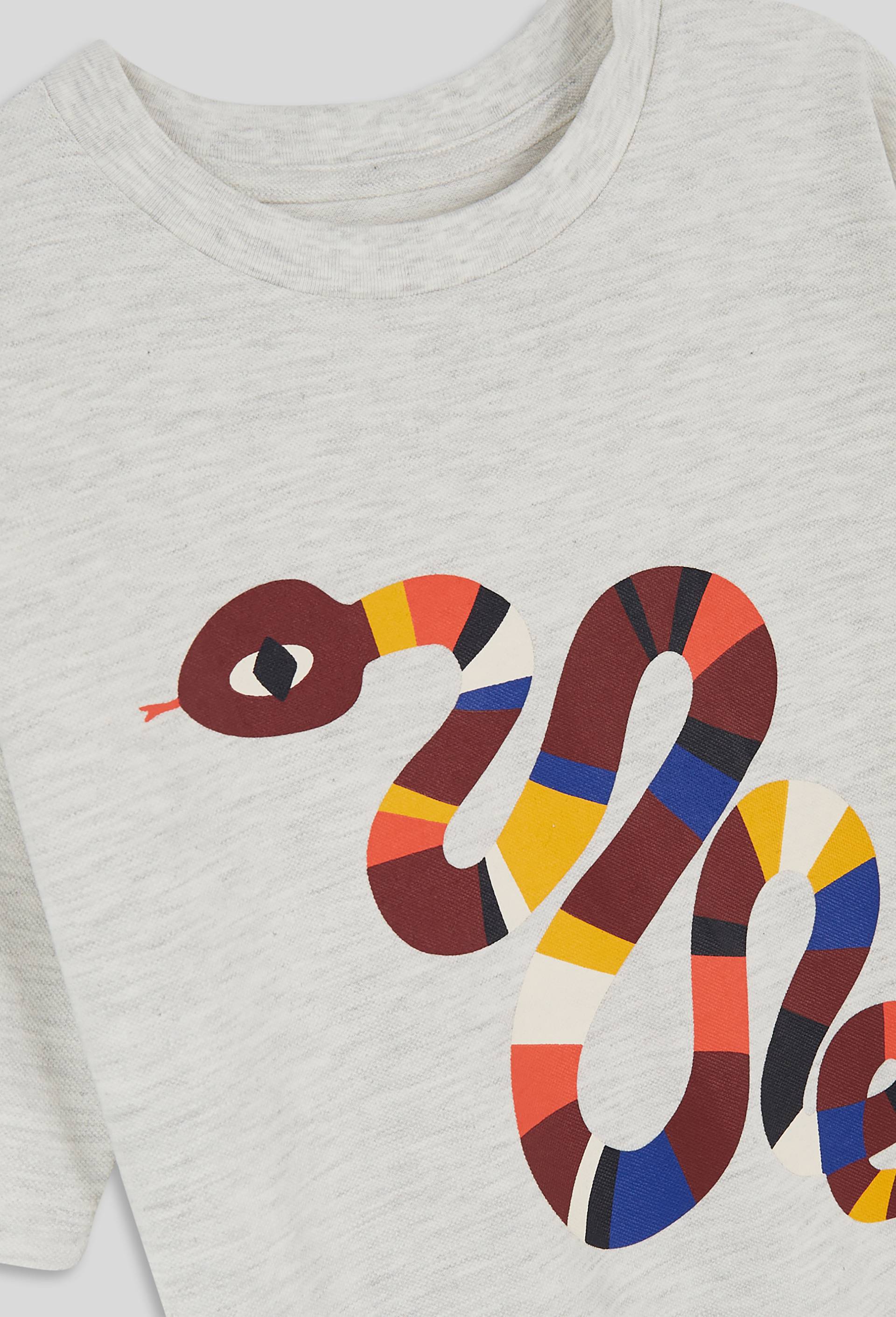 T-shirt manches courtes imprimé serpent multicolore, BIO, Ecru, large image number 2
