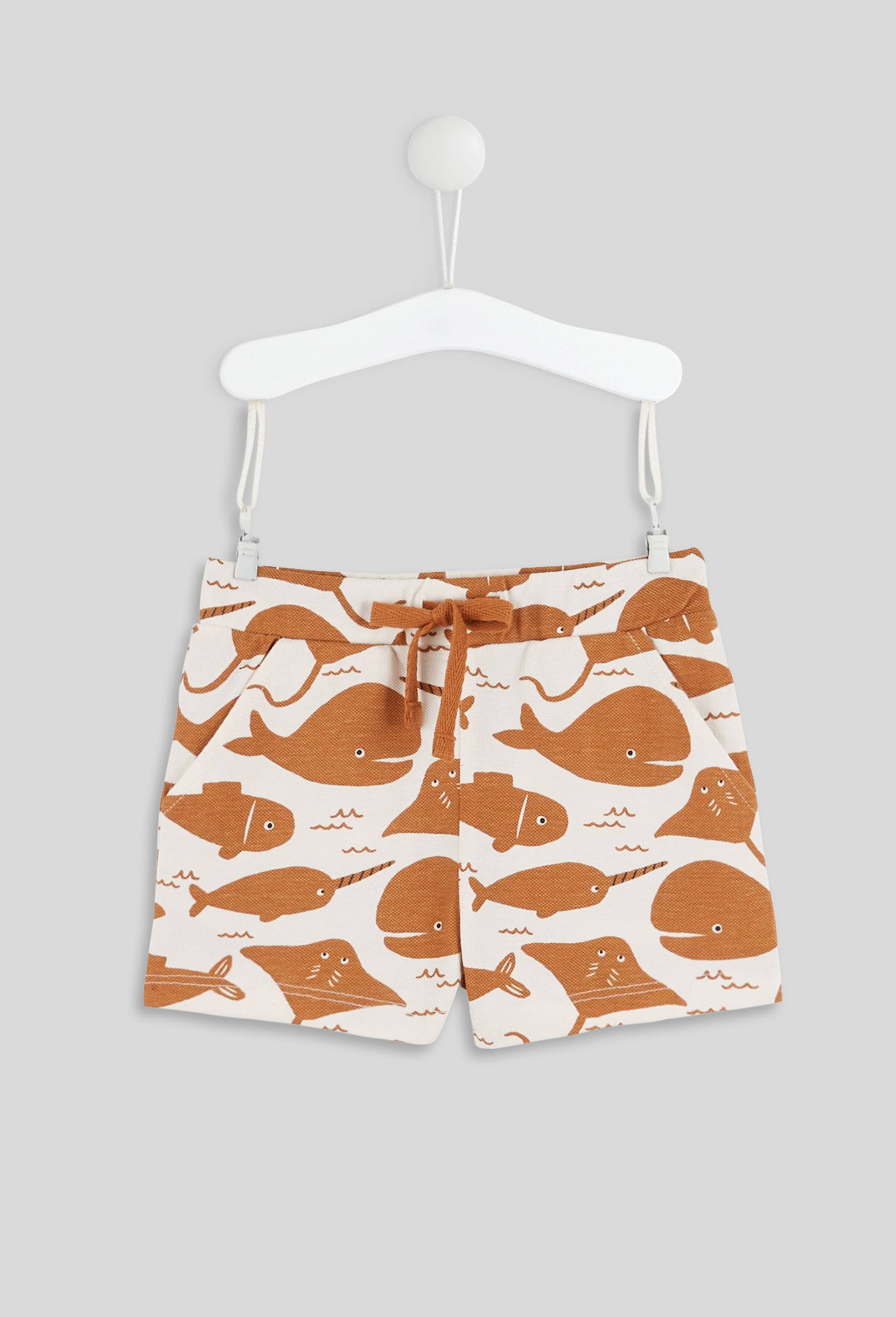 Short imprimé en coton piqué taille élastique, garçon,  en coton BIO, OEKO-TEX, Brun clair, large image number 0