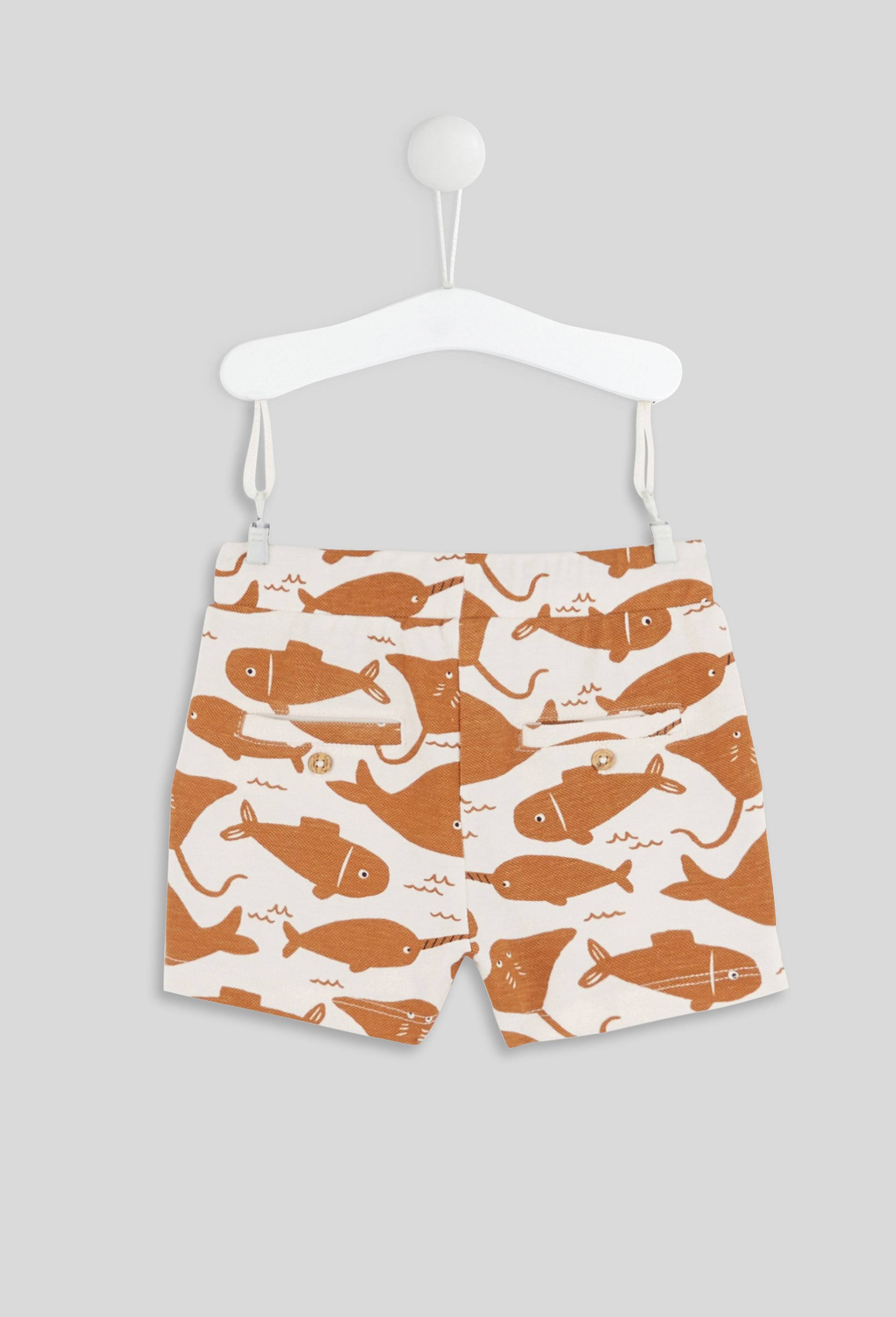 Short imprimé en coton piqué taille élastique, garçon,  en coton BIO, OEKO-TEX, Brun clair, large image number 1