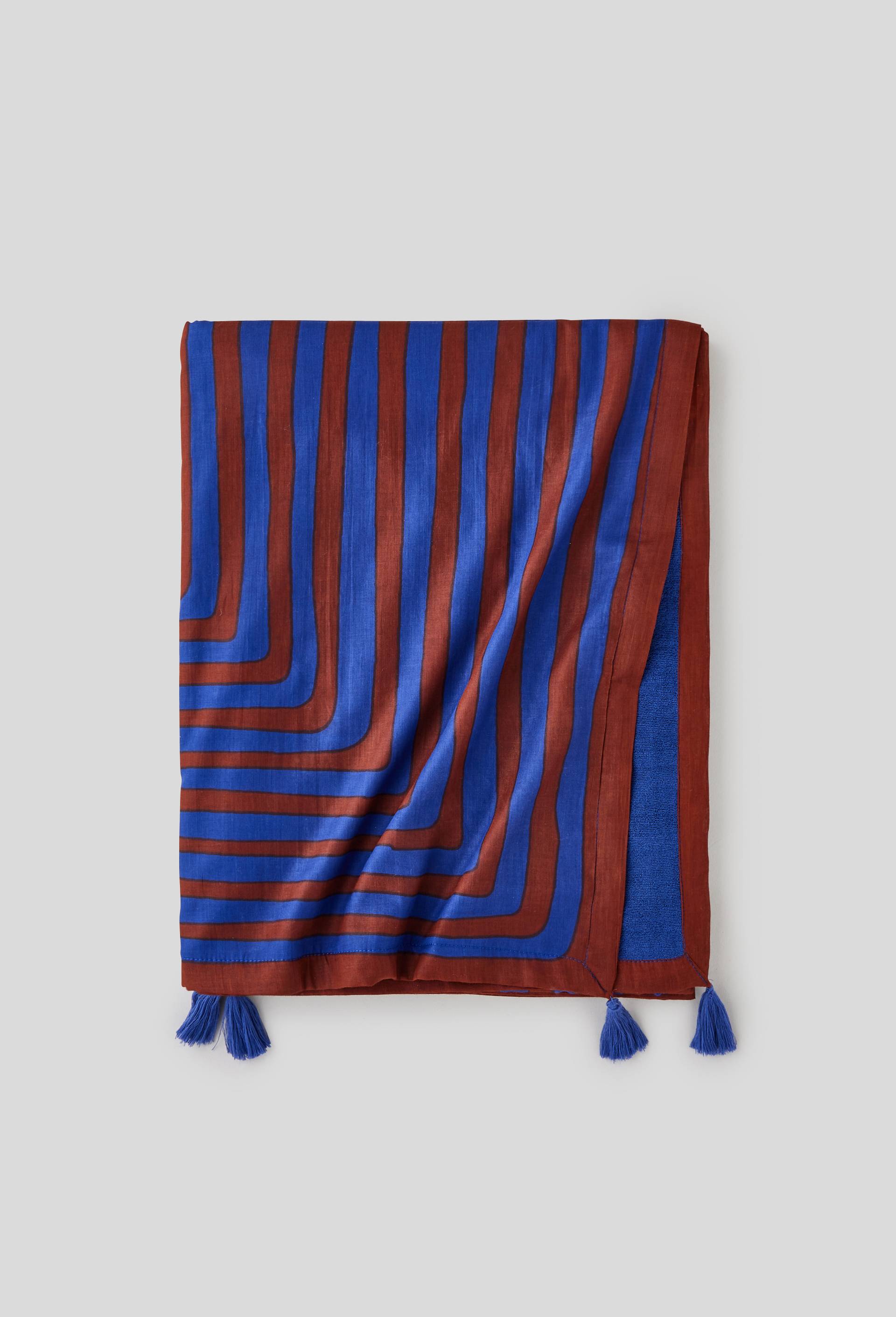 Fouta doublée imprimé graphique, 100x180cm, bio, Bleu, large image number 0.0