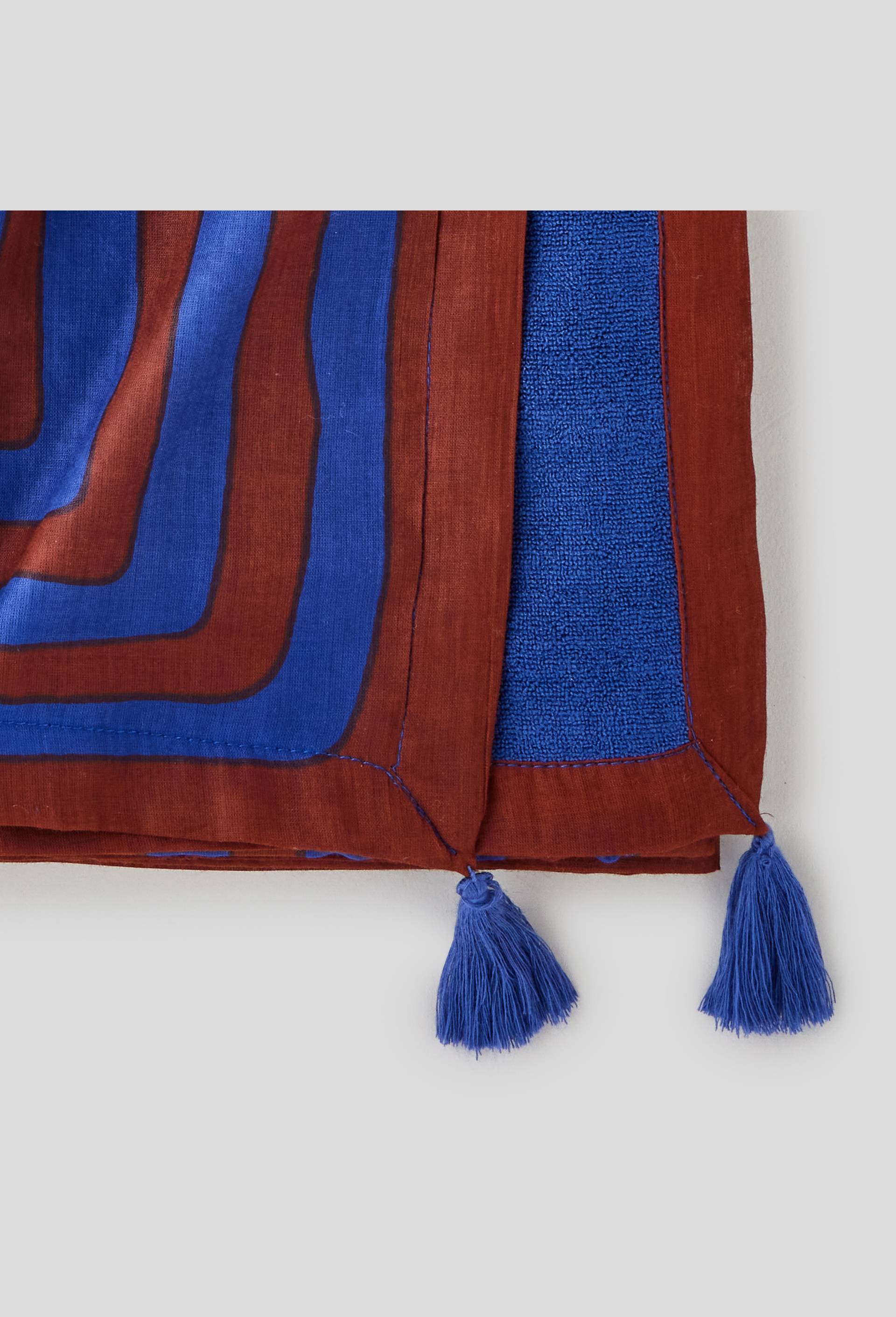 Fouta doublée imprimé graphique, 100x180cm, bio, Bleu, large image number 1.0