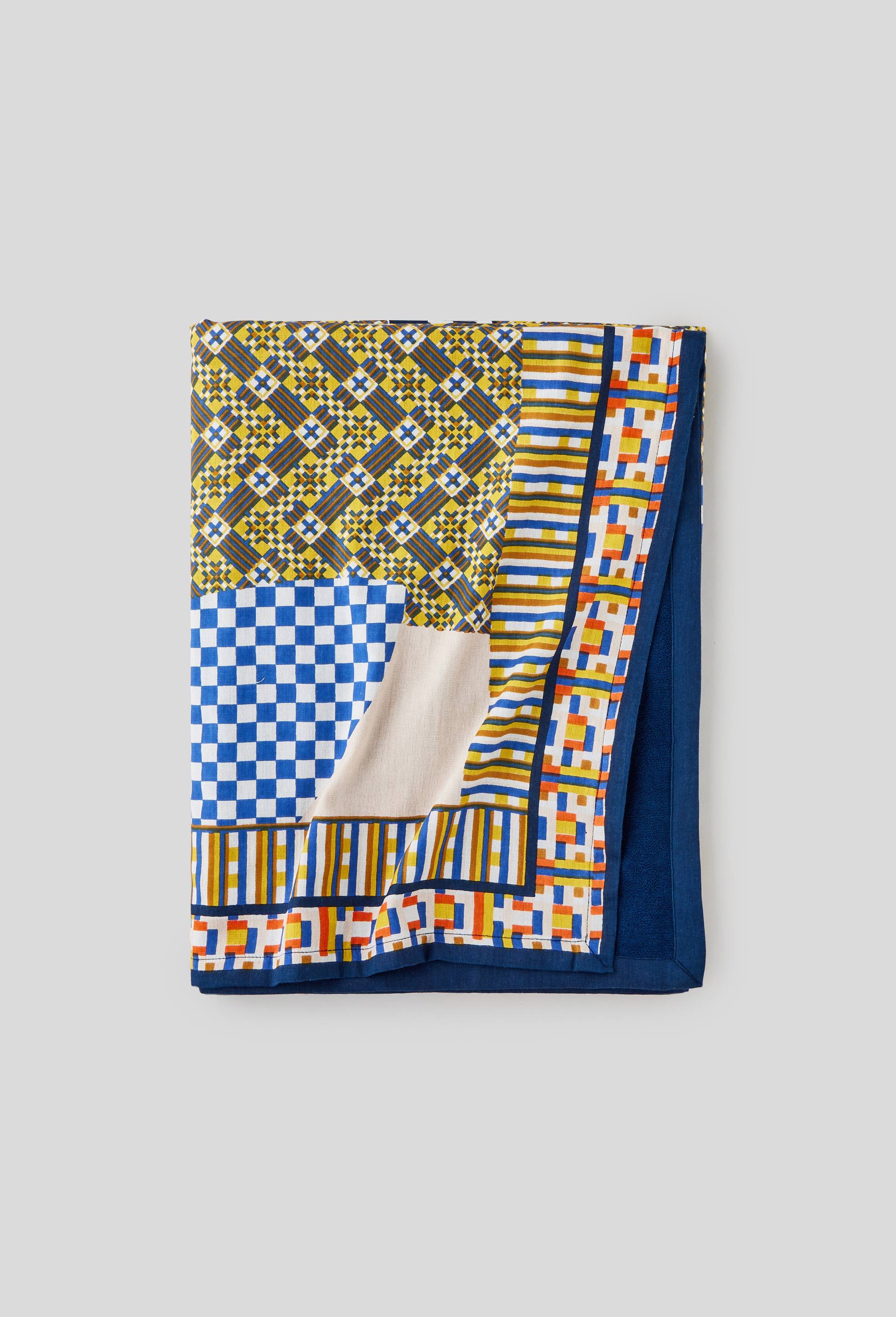 Fouta doublée à imprimé, 100x180cm, bio, Bleu, large image number 0.0