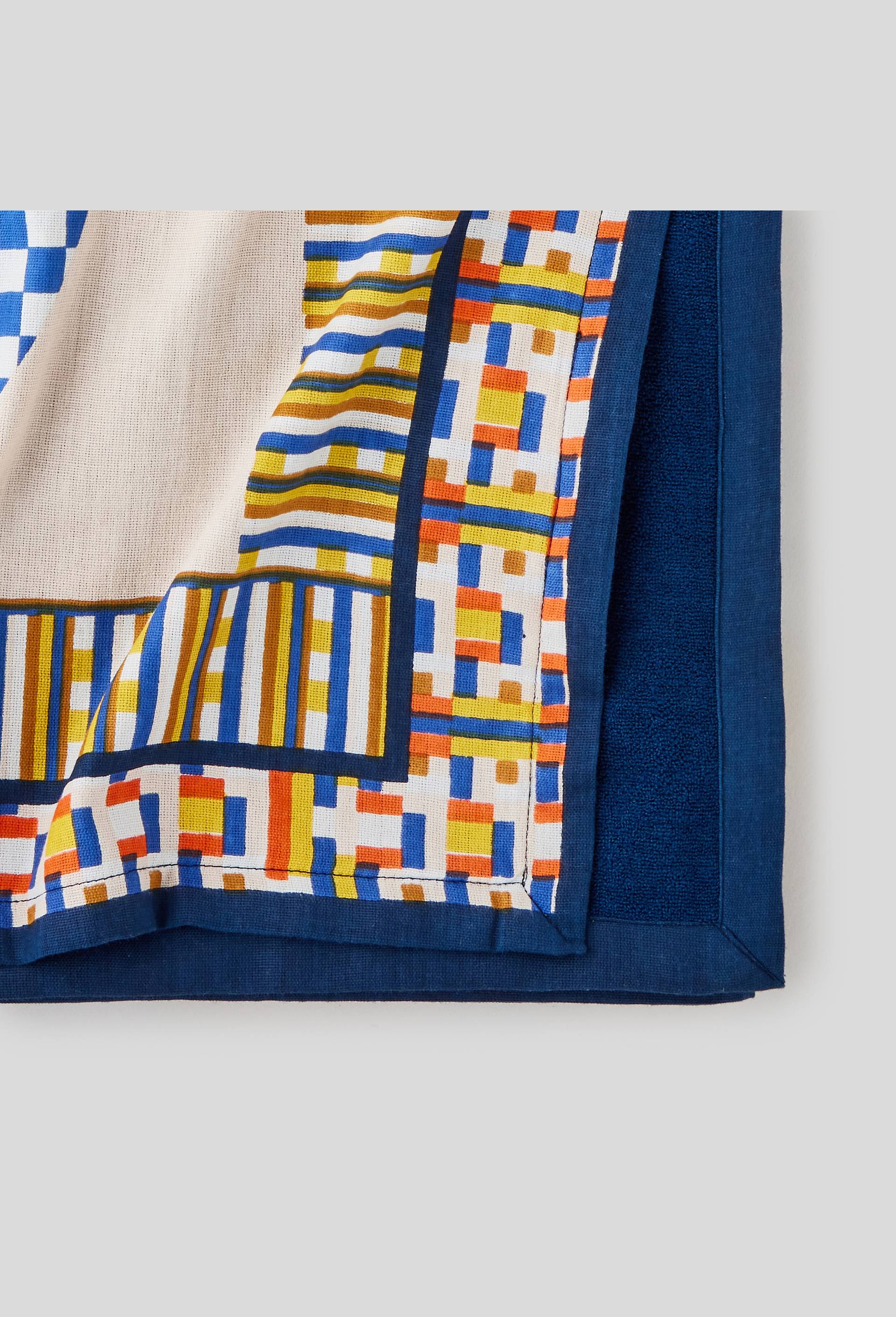 Fouta doublée à imprimé, 100x180cm, bio, Bleu, large image number 1.0