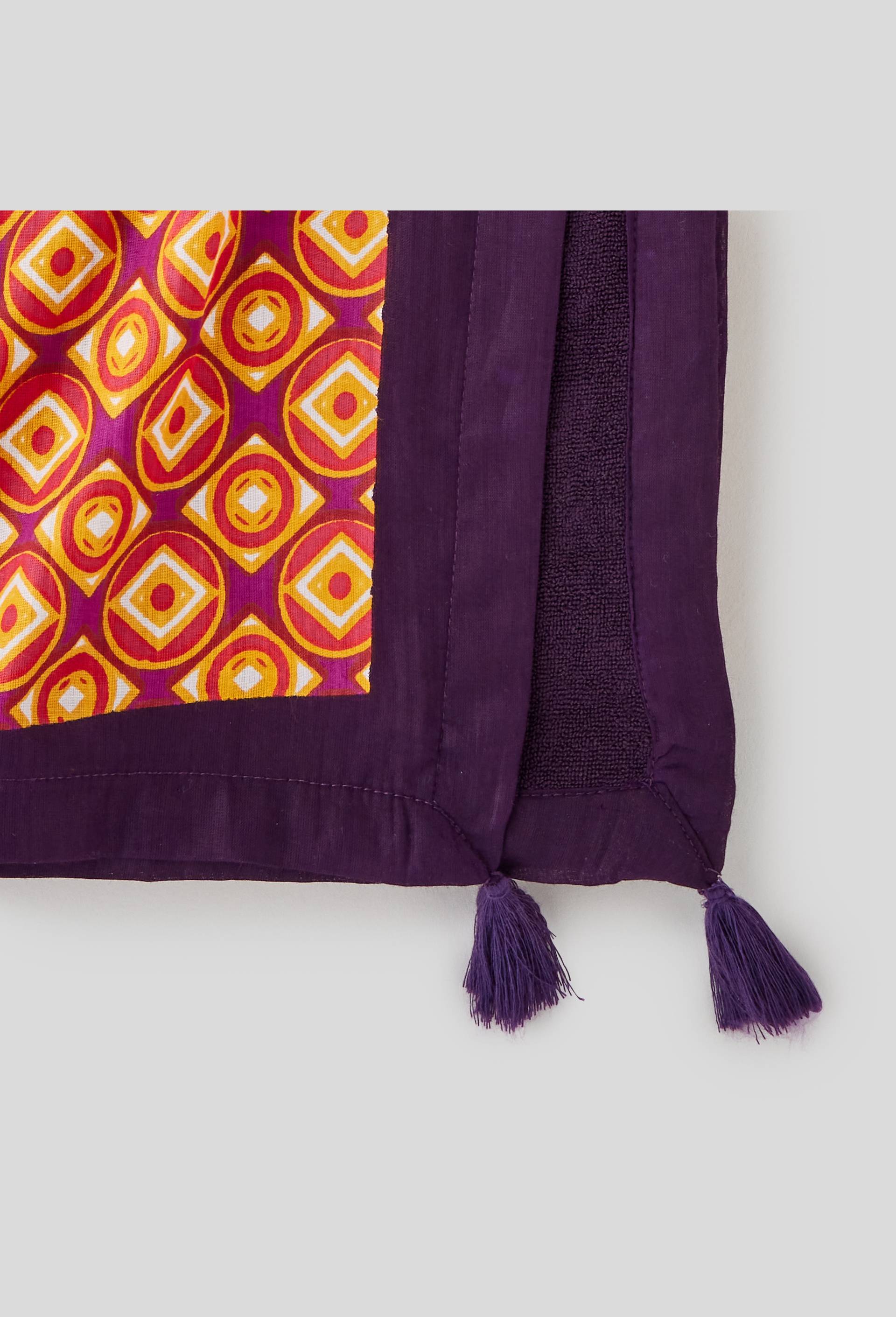 Fouta doublée imprimé géométrique 100x180cm, bio, Violet foncé, large image number 1