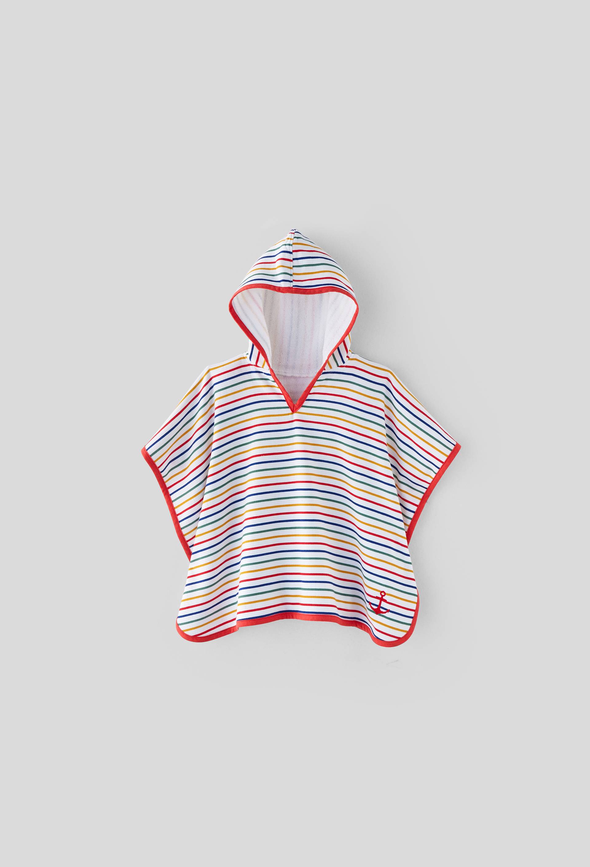 Poncho à rayures avec capuche pour enfant, doublure éponge, 100% coton, bio ,oekotex, Bleu foncé, large image number 0