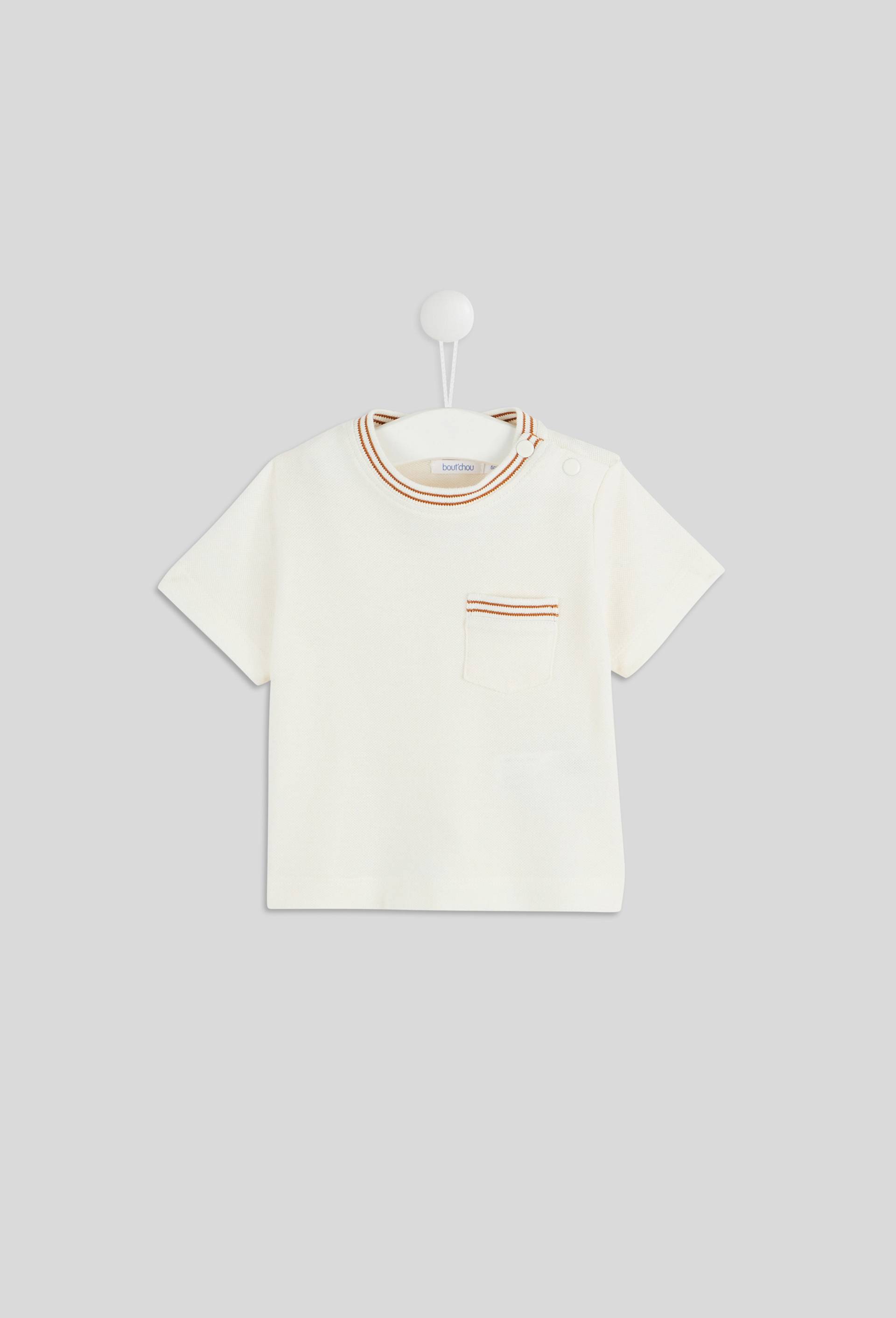 T-shirt manches courtes uni en piqué de coton BIO GOTS, Ecru, large image number 0.0