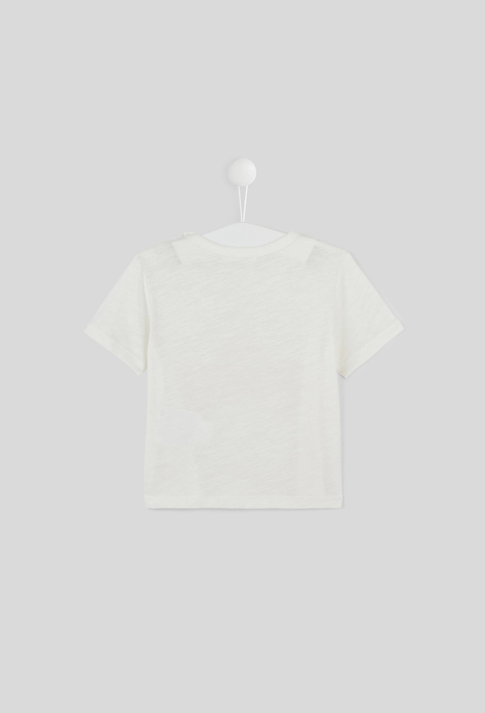 Tee-Shirt uni texte col rond manches courtes, garçon, en coton BIO, OEKO-TEX, Ecru, large image number 1.0