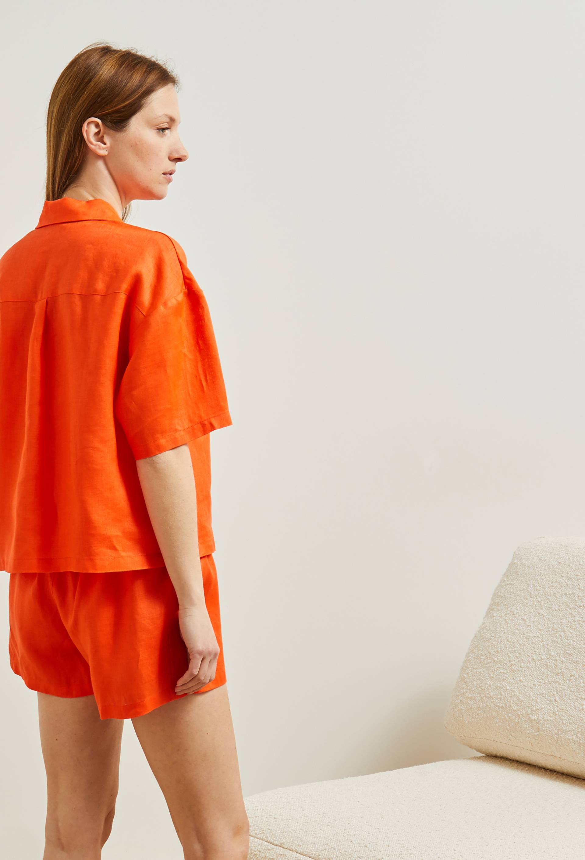 Pyjashort en lin uni, European Flax, Orange, large image number 1