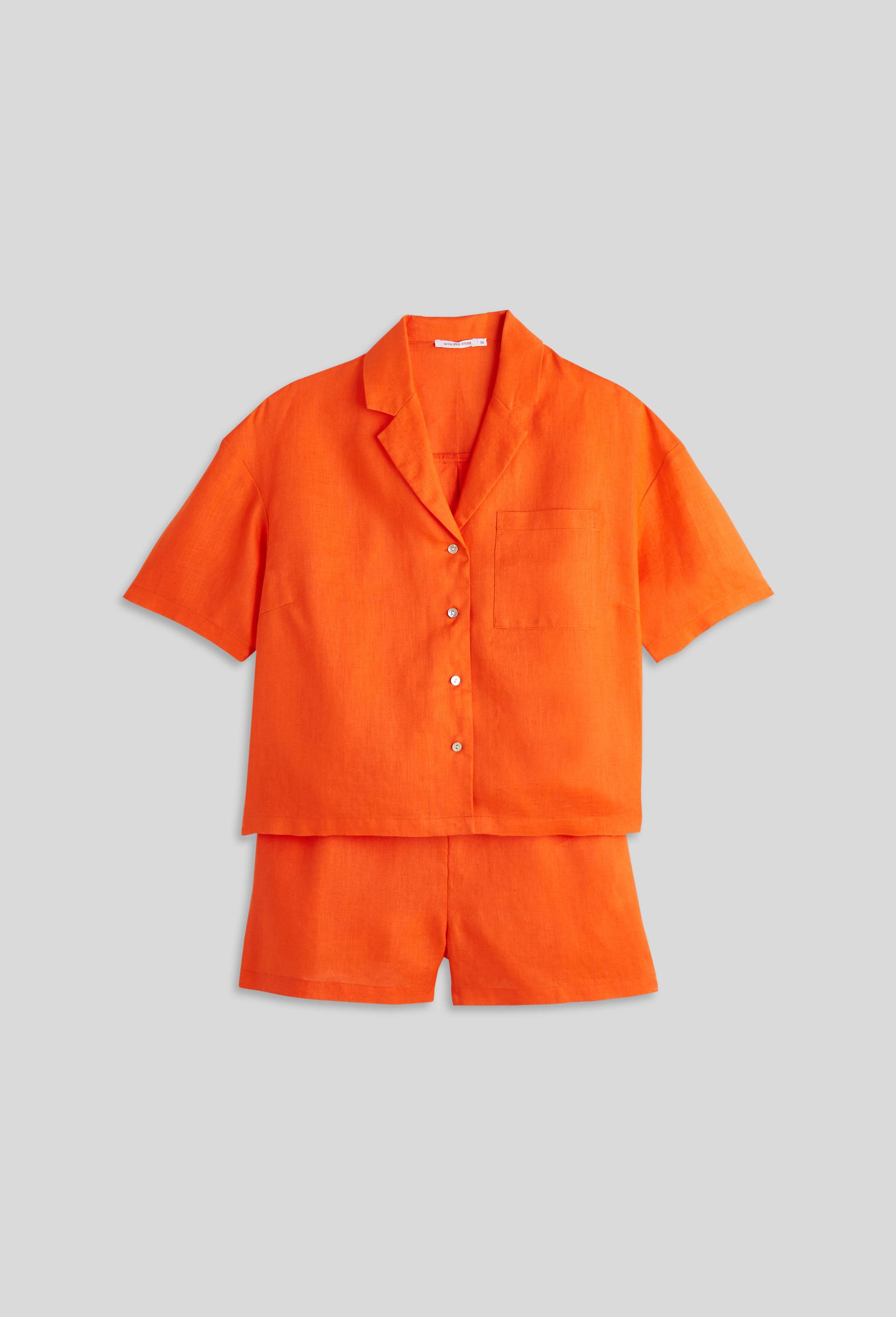 Pyjashort en lin uni, European Flax, Orange, large image number 2