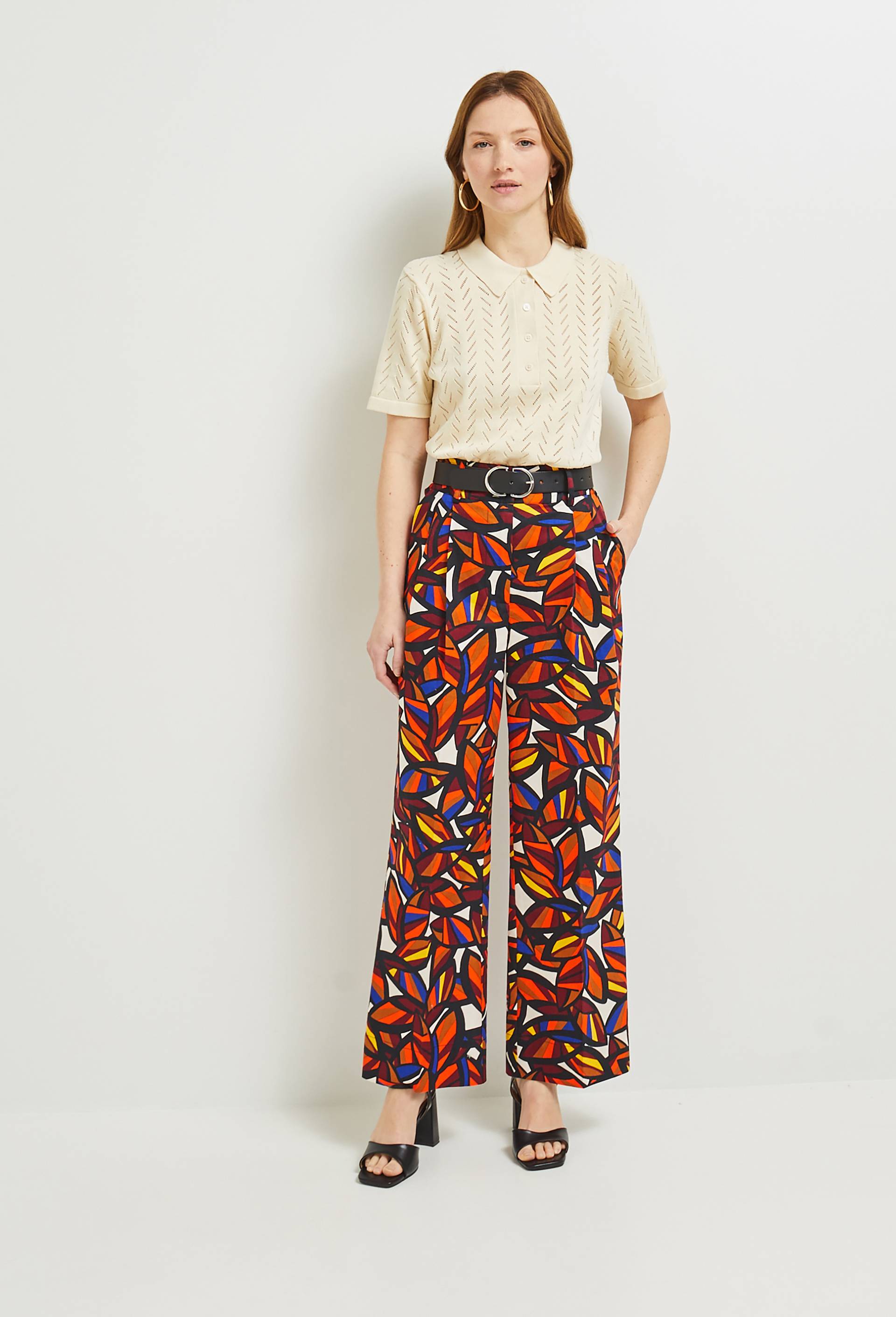 Pantalon droit imprimé en coton, Oeko-Tex, Beige clair, large image number 1