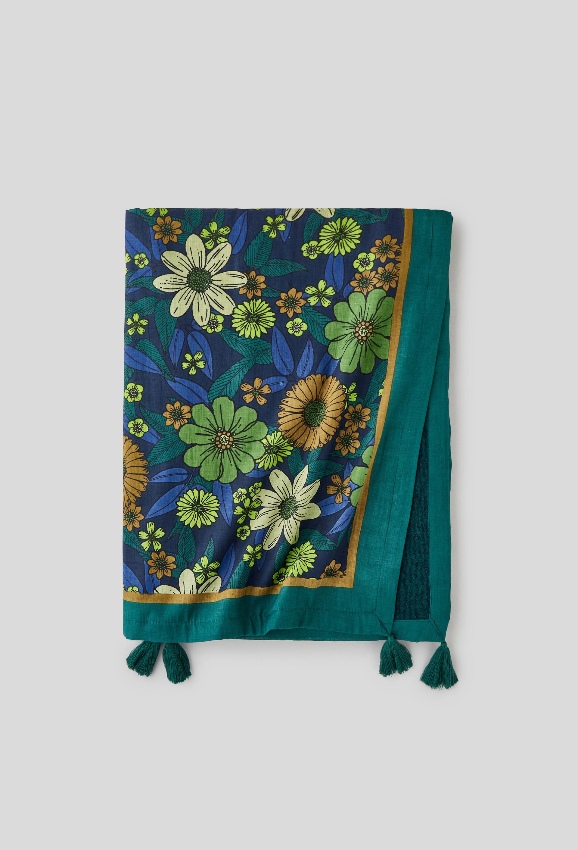 Fouta doublée imprimé, 100x180cm, en coton bio, Vert, large image number 0