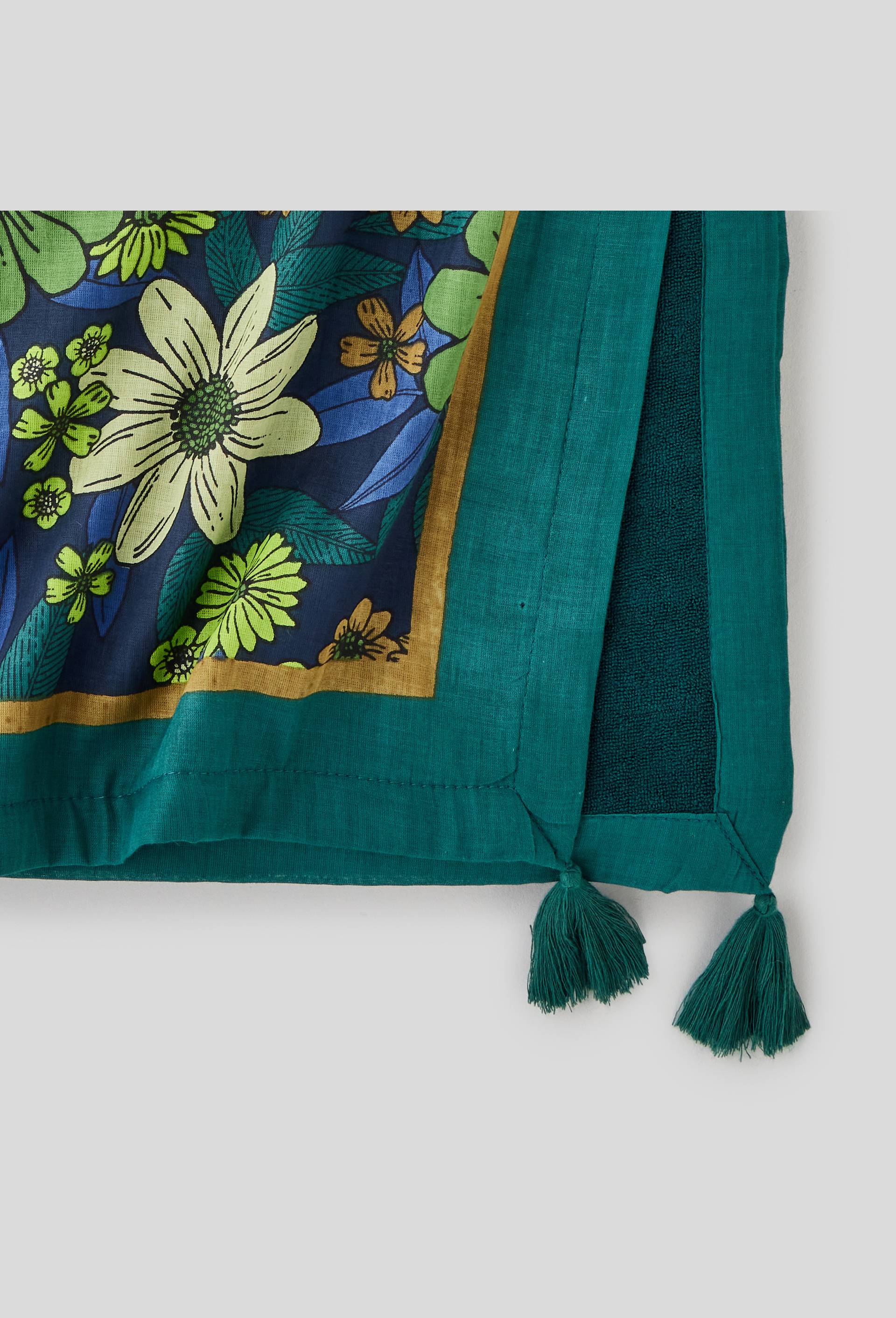 Fouta doublée imprimé, 100x180cm, en coton bio, Vert, large image number 1