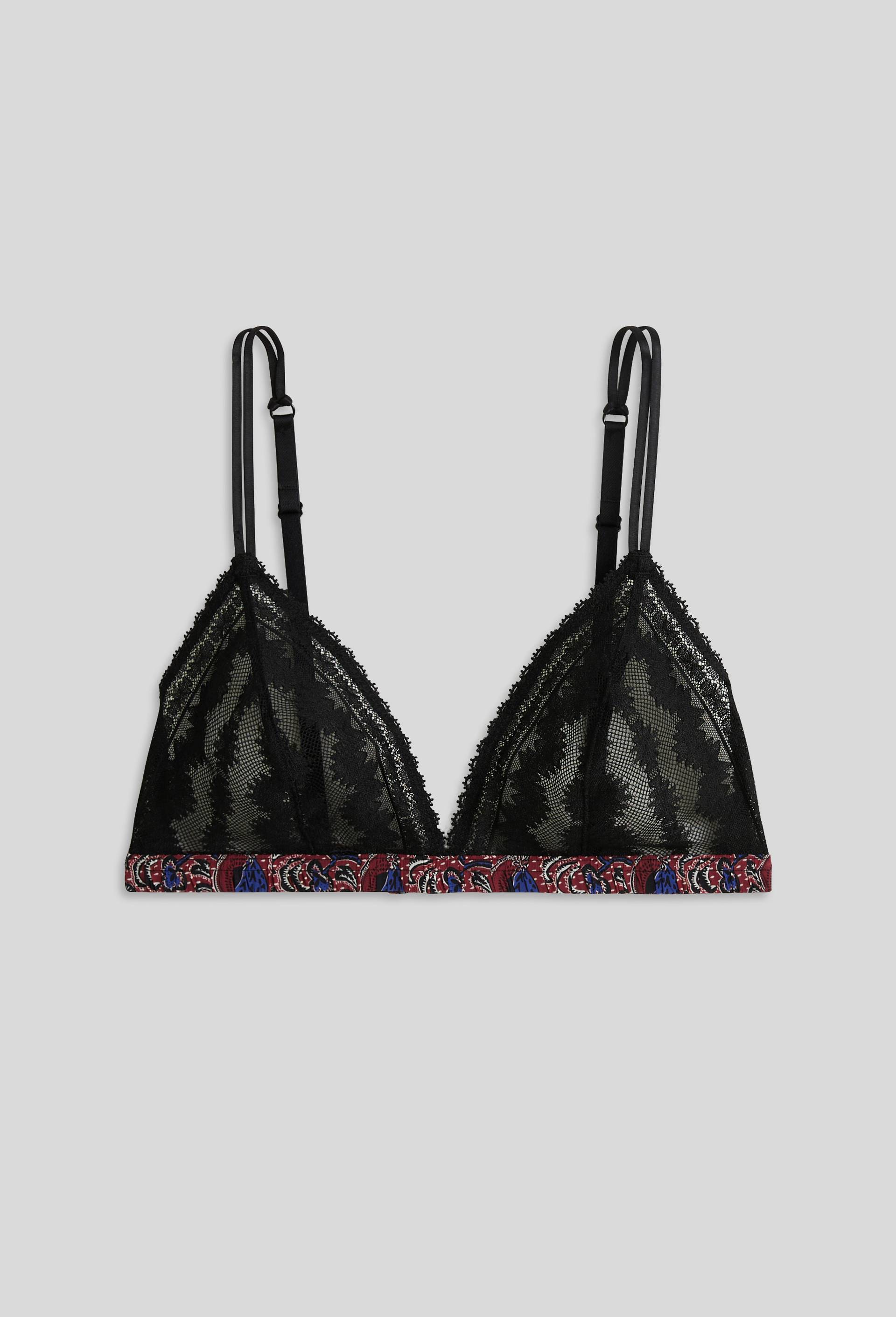 Soutien-gorge triangle IMANY en dentelle et microfibre imprimée, Oeko-Tex, Noir, large image number 0