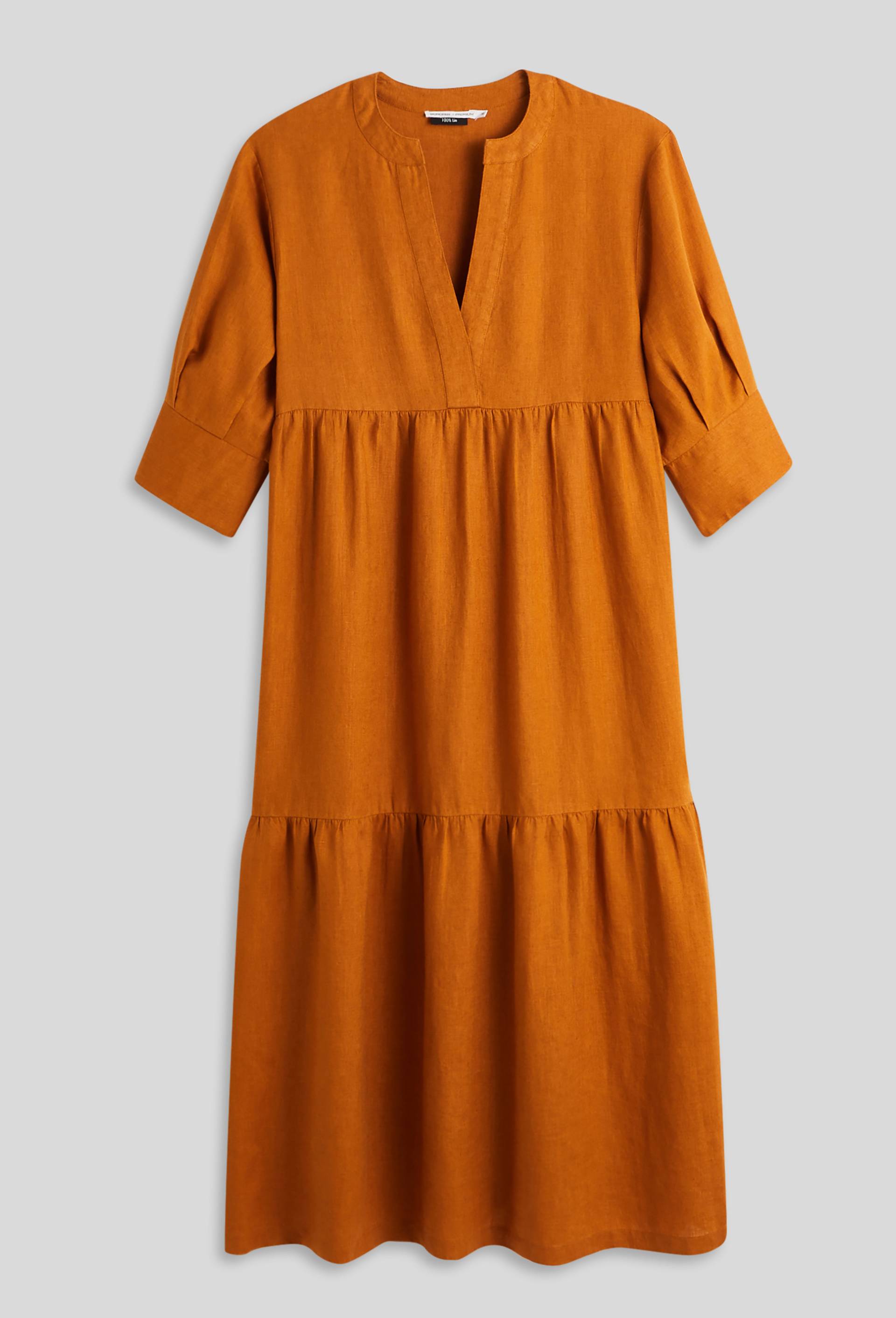 Robe midi ample unie en lin, Brun clair, large image number 2