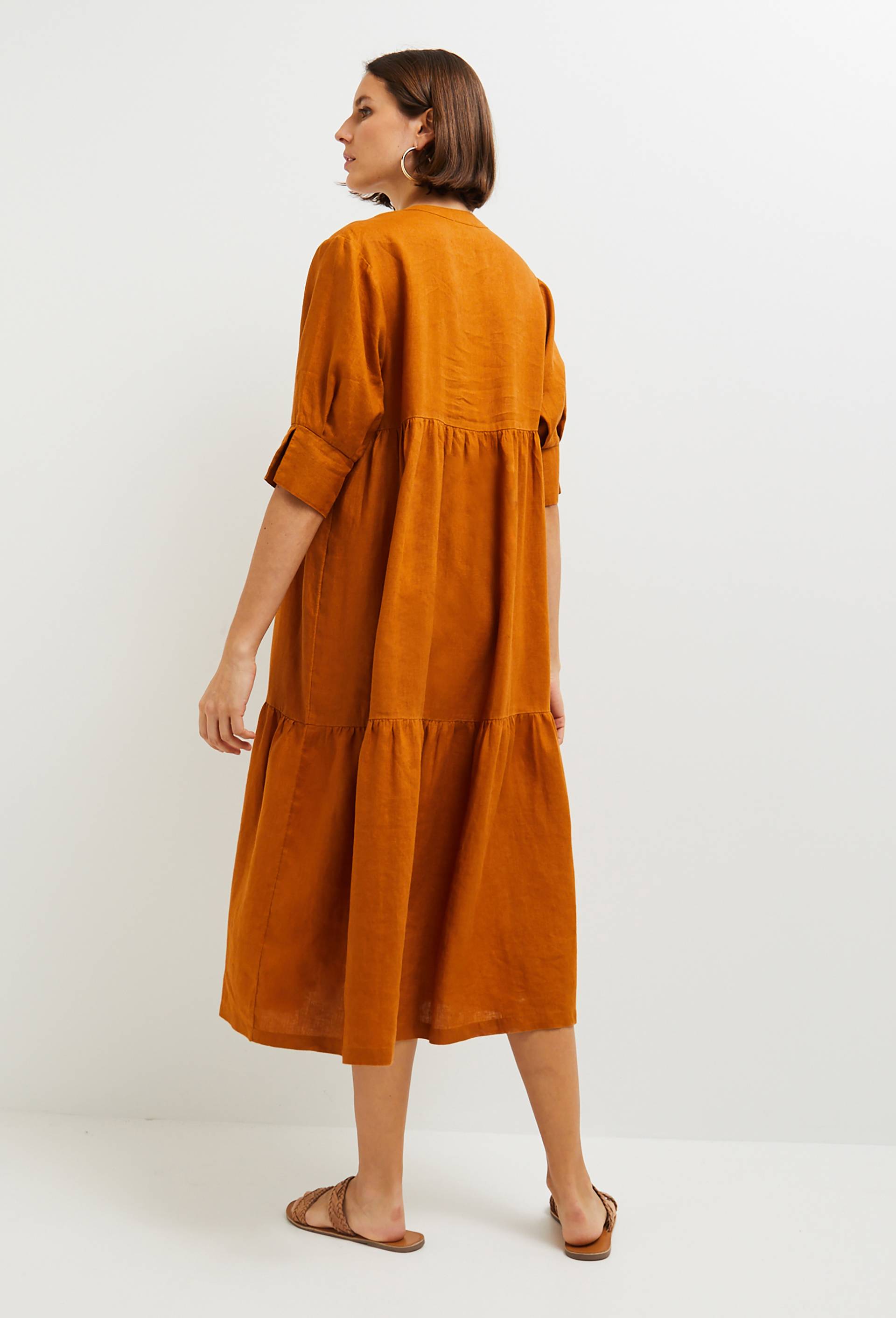 Robe midi ample unie en lin, Brun clair, large image number 3