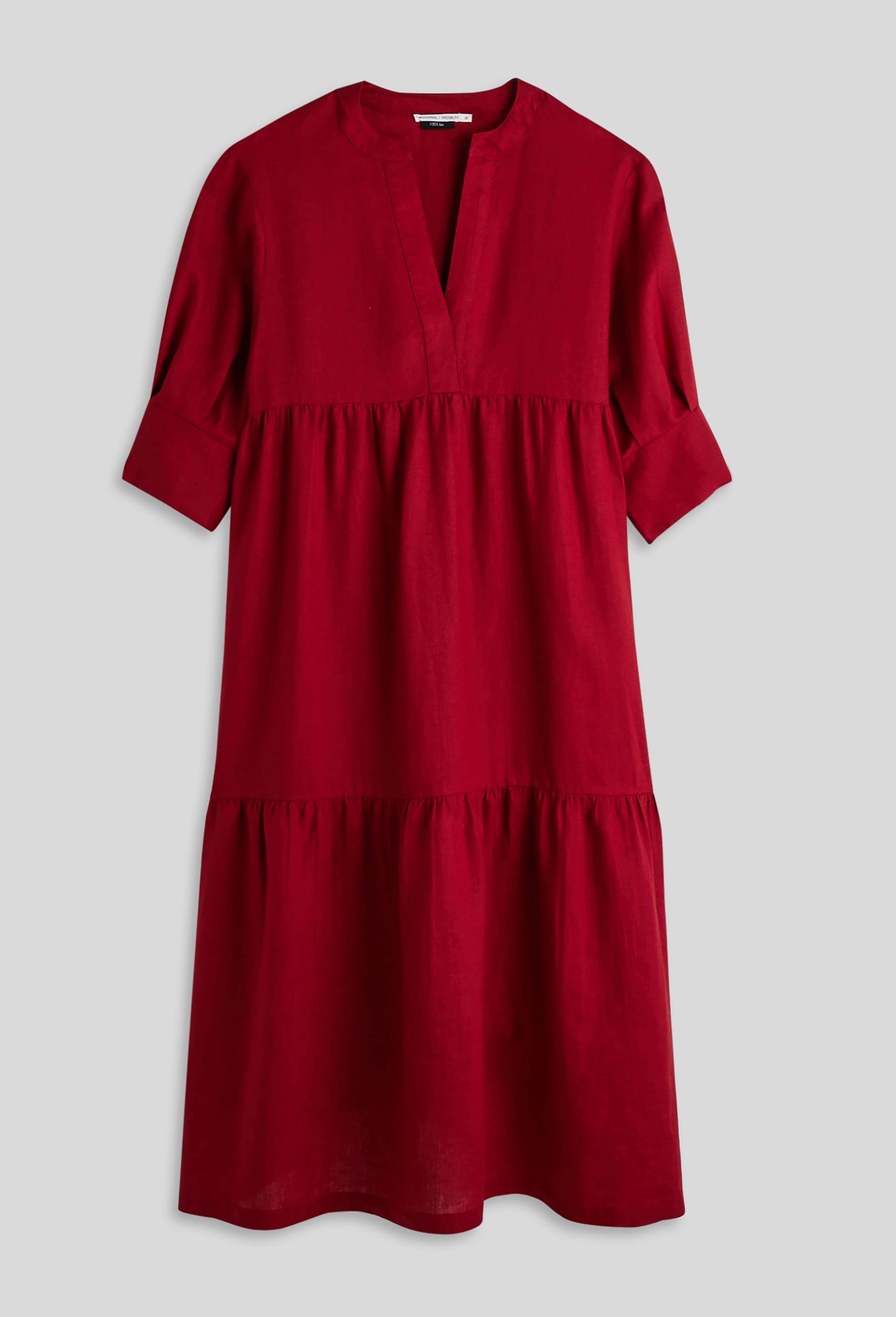 Robe midi ample unie en lin, Rouge foncé, large image number 2