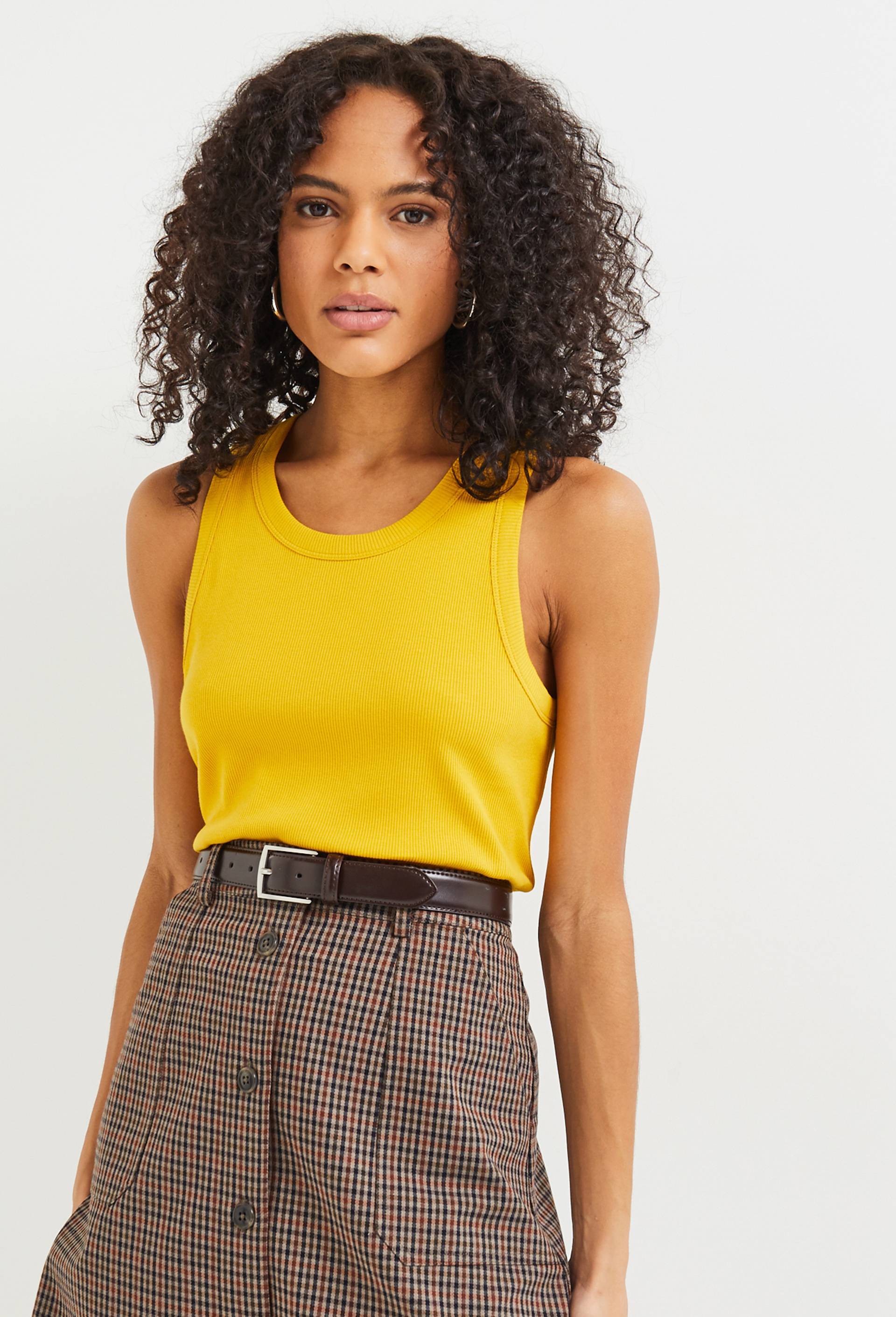 Débardeur côtelé uni en coton BIO GOTS, Jaune, swatch image