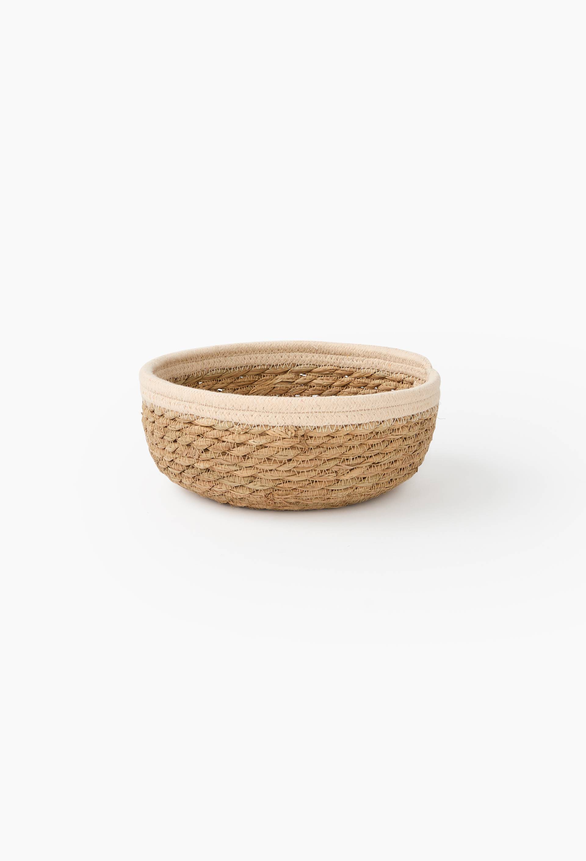 Corbeille tress&eacute;e, 24x12cm, en jonc de mer et coton, Ecru, large image number 0