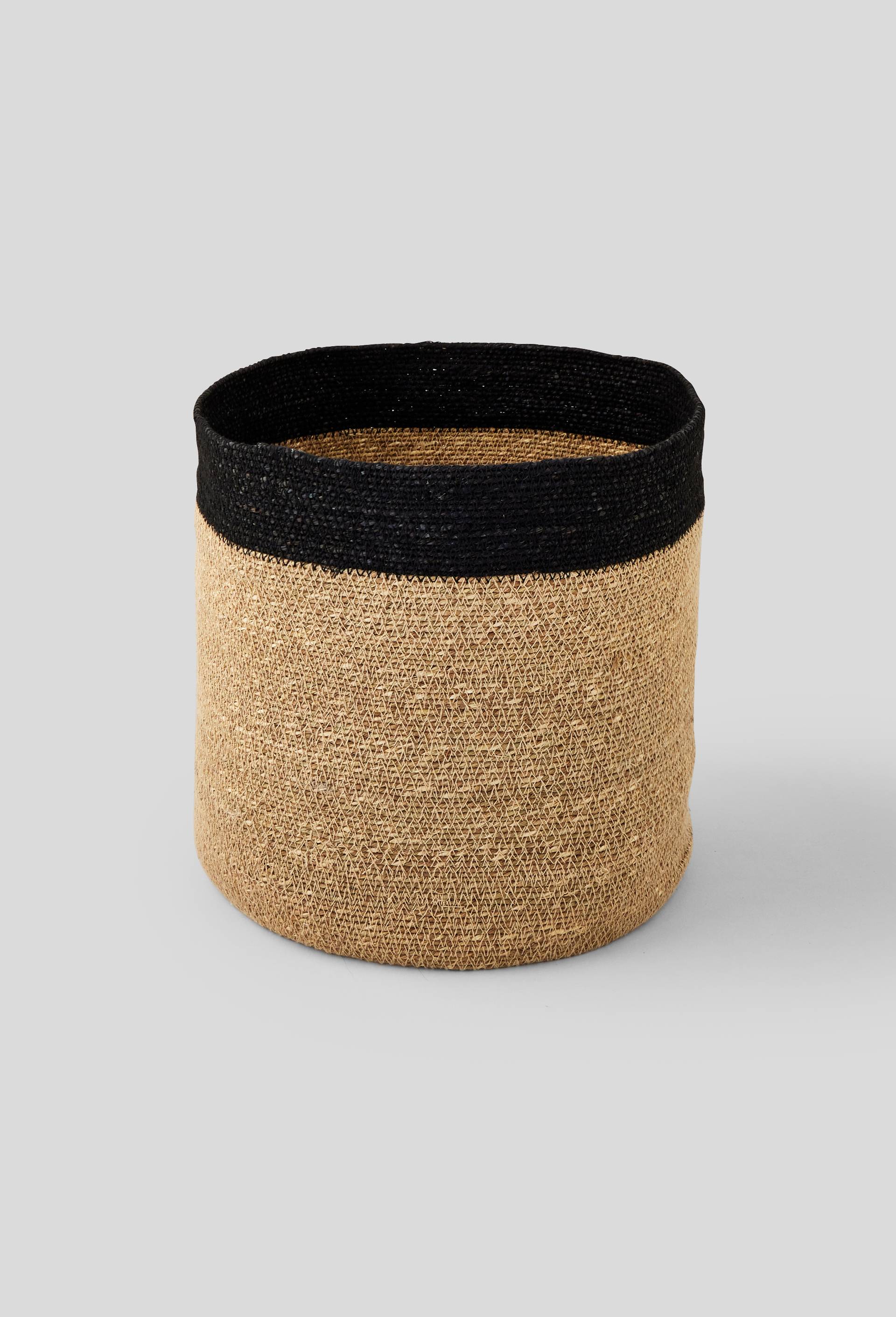 Panier rond en jute rebord couleur grand modèle, Noir, large image number 0