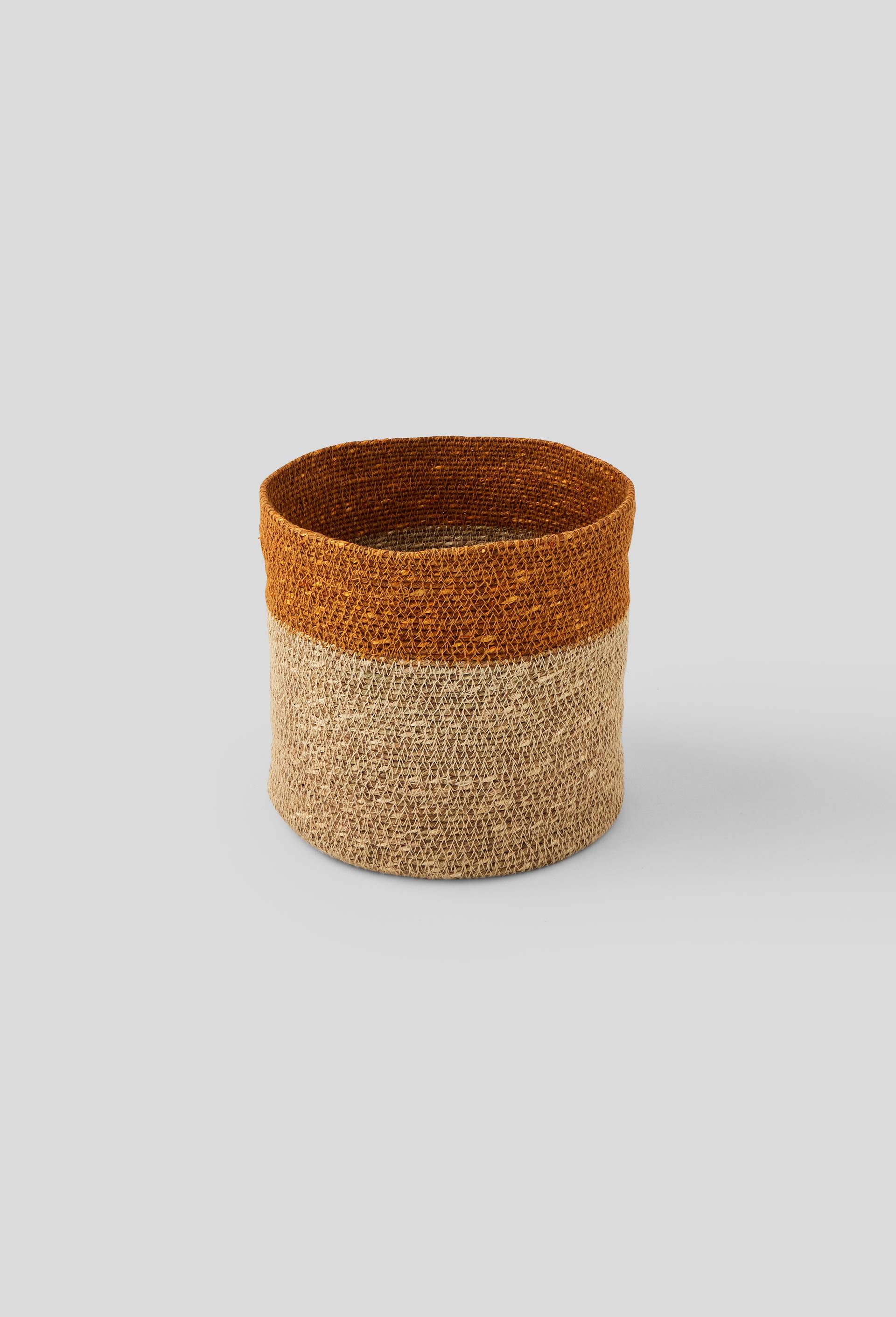 Panier rond en jute rebord couleur petit modèle, Brun, large image number 0
