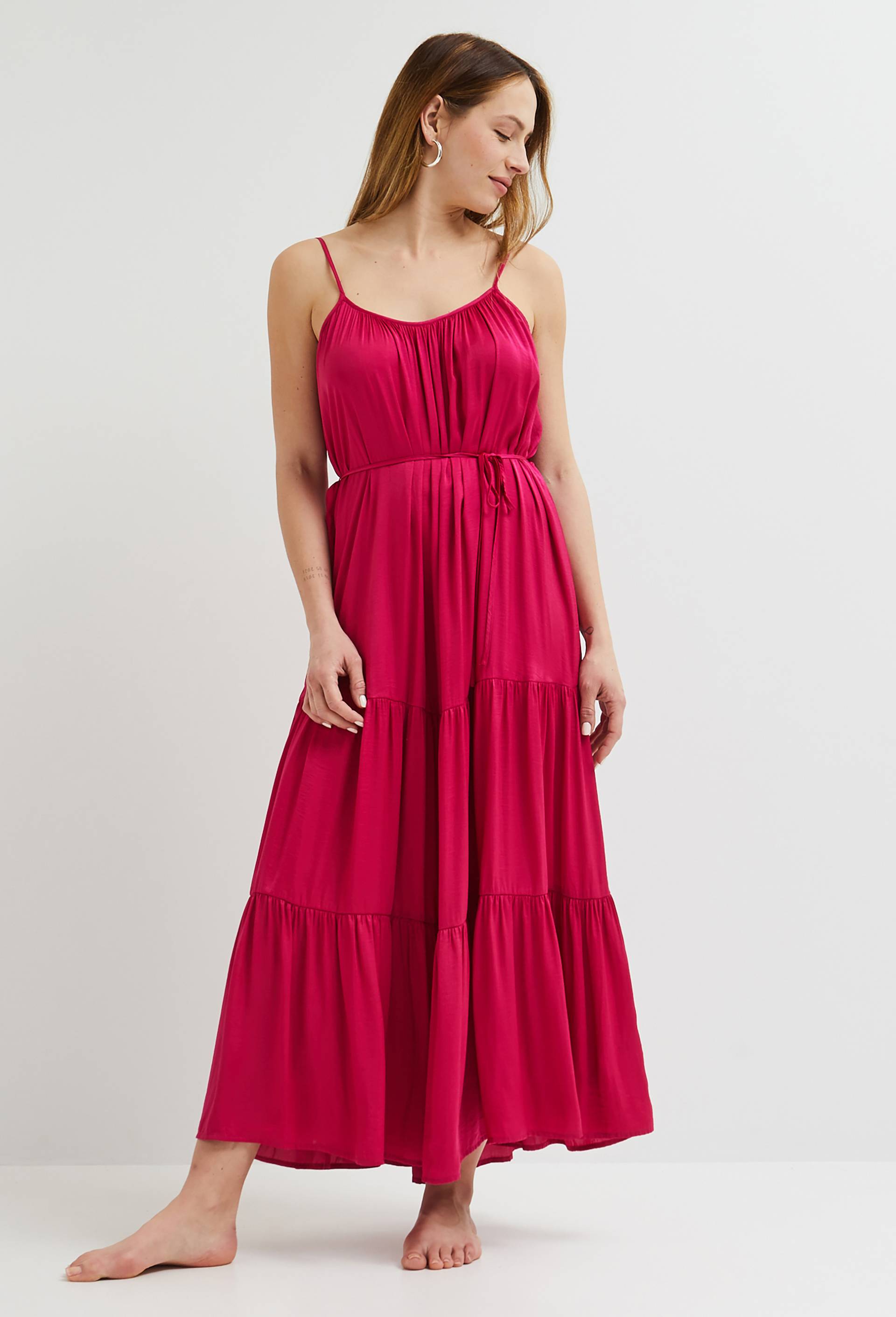Robe satinée  à bretelles, Oeko-Tex, Rose foncé, large image number 1