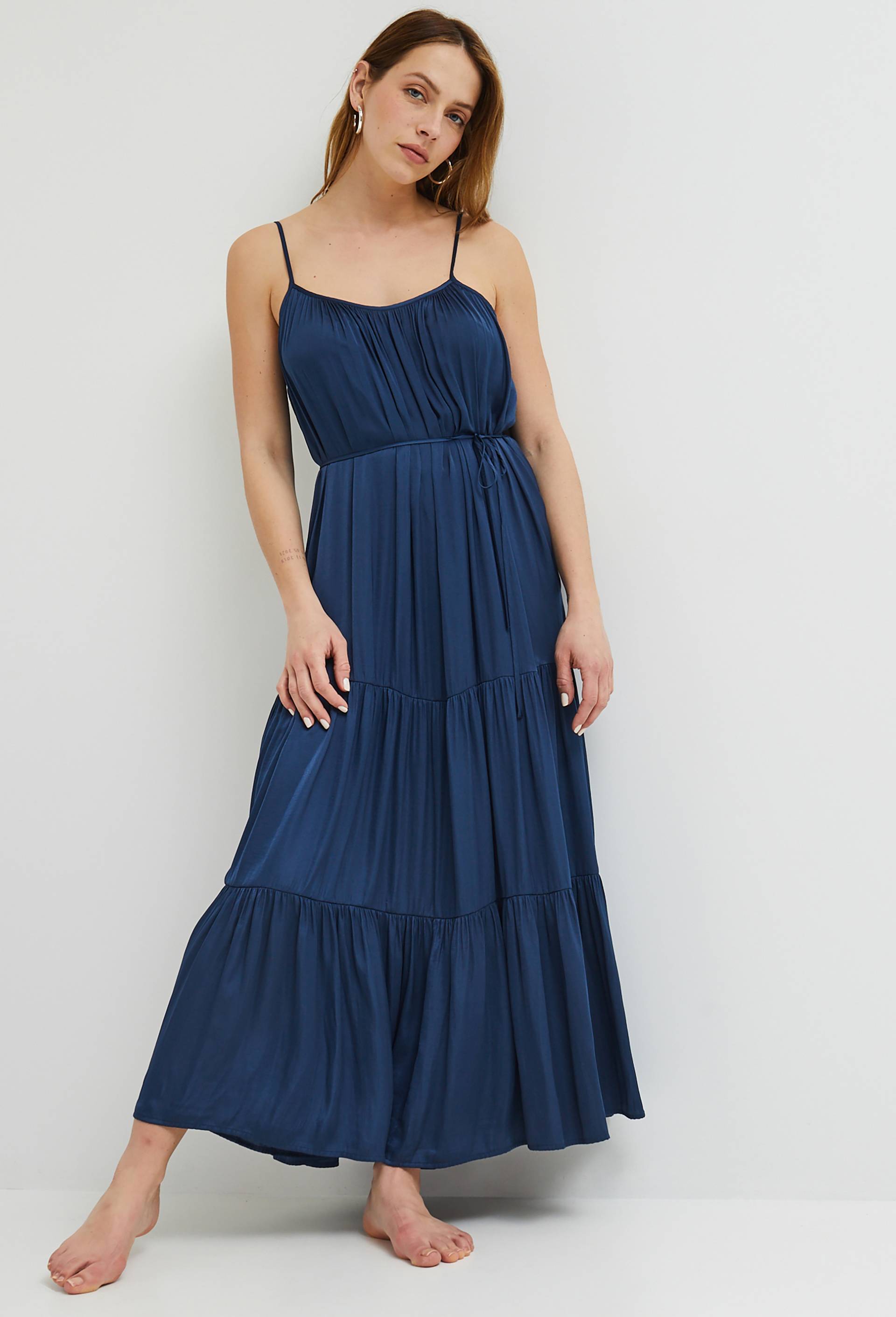 Robe satinée  à bretelles, Oeko-Tex, Bleu foncé, large image number 0