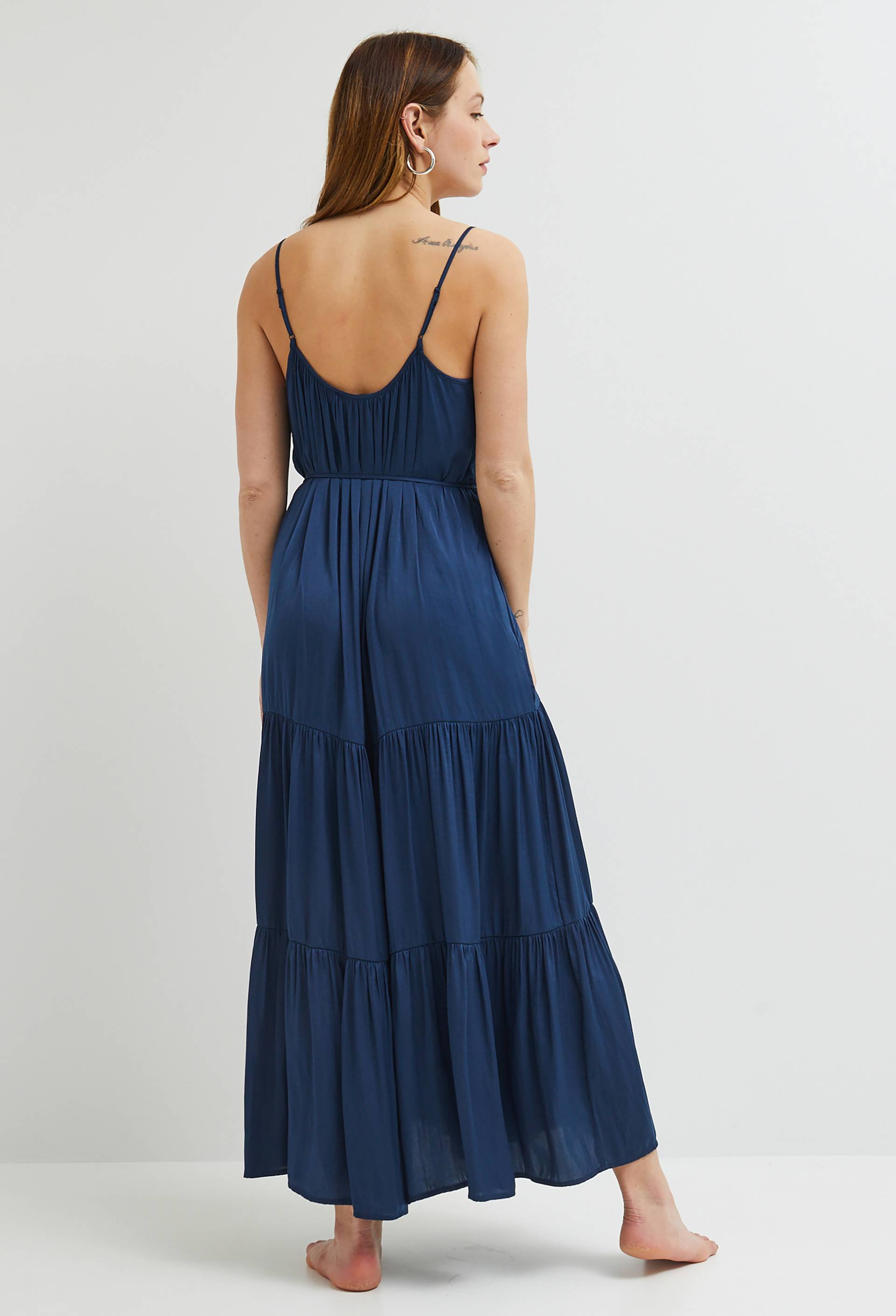Robe satinée  à bretelles, Oeko-Tex, Bleu foncé, large image number 1.0