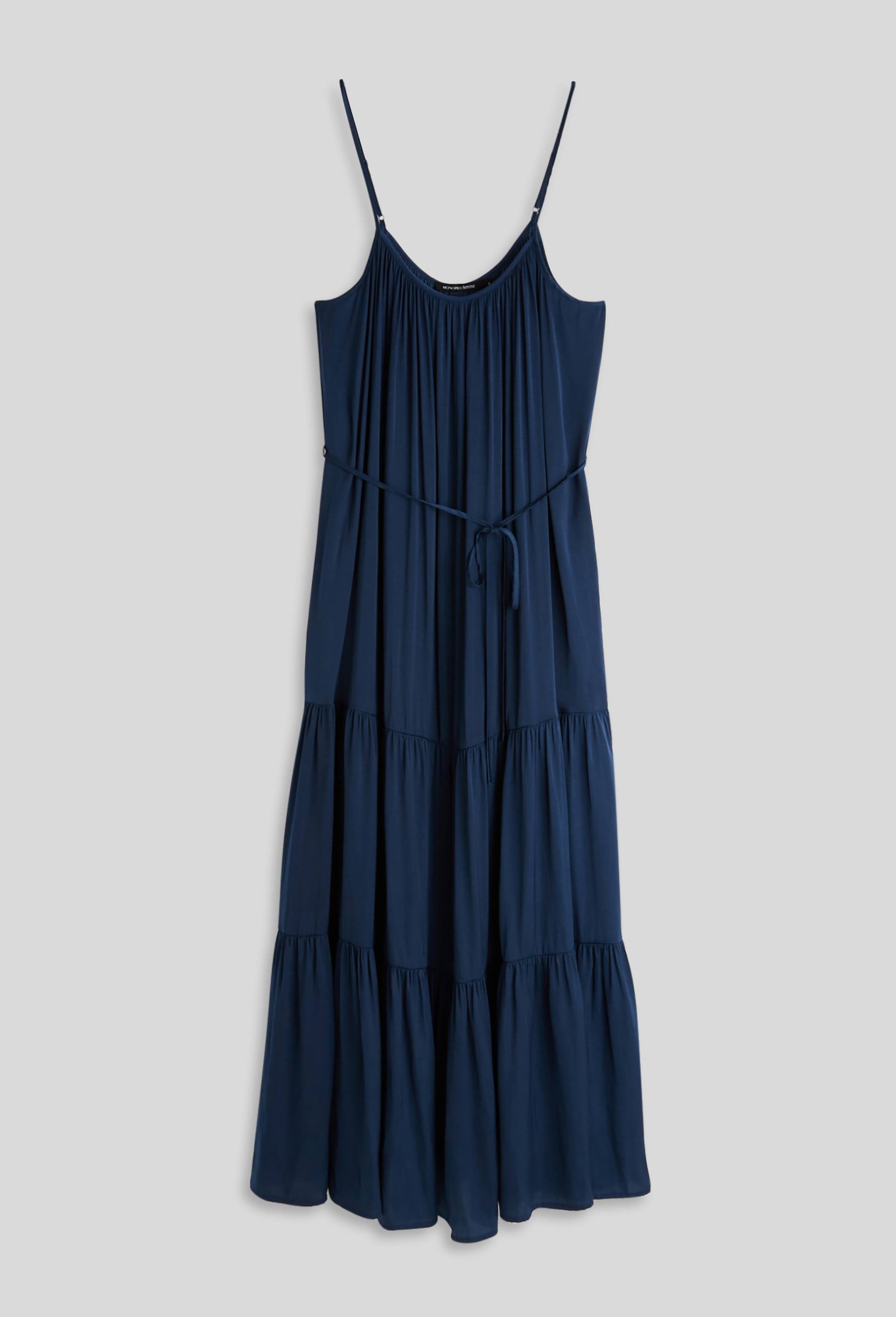 Robe satinée  à bretelles, Oeko-Tex, Bleu foncé, large image number 2