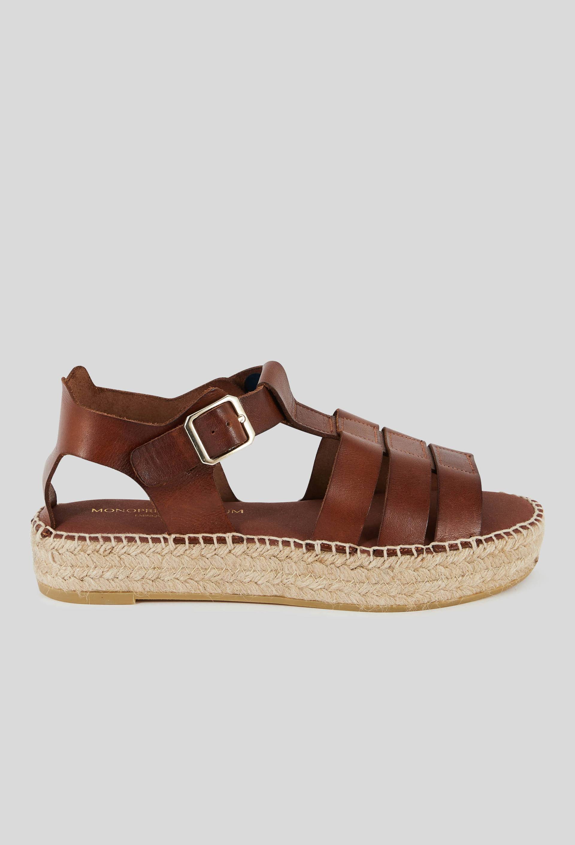 Espadrilles compensées   ,cuir responsable, Brun, large image number 0.0