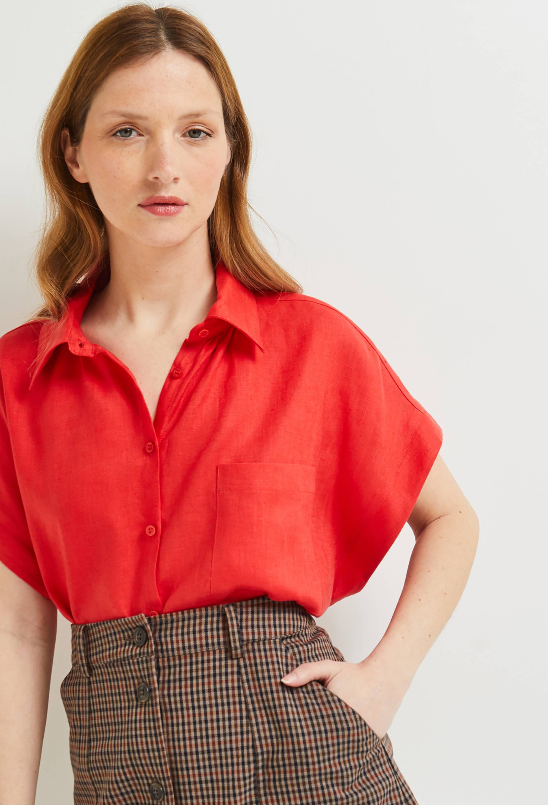 Chemise manches courtes en lin, European Flax, Rouge, large image number 1.0