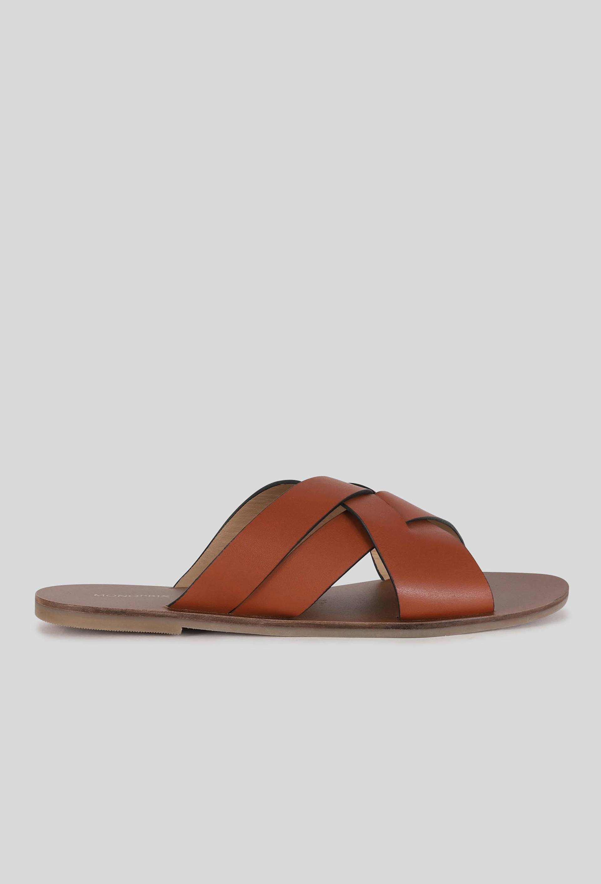 Claquettes en cuir, Beige, large image number 0.0