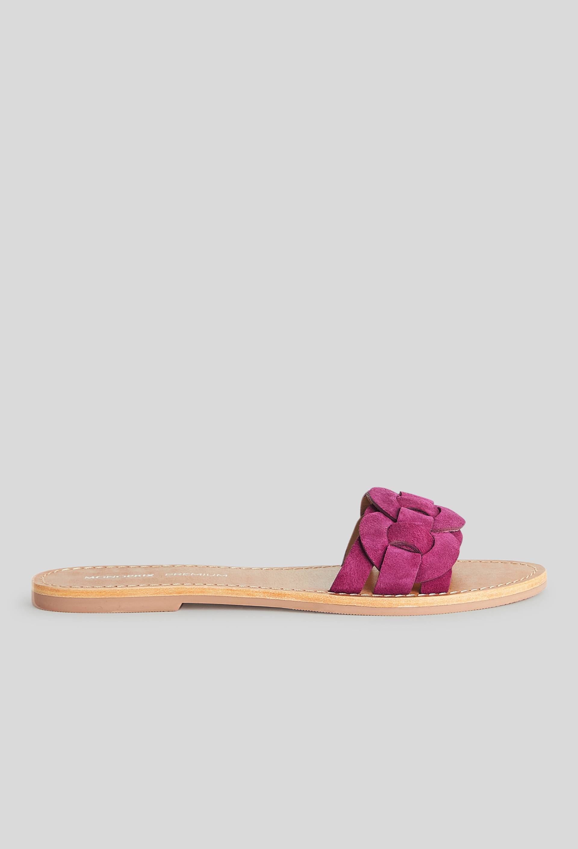 Claquettes ,croûte de cuir responsable, Violet, large image number 0