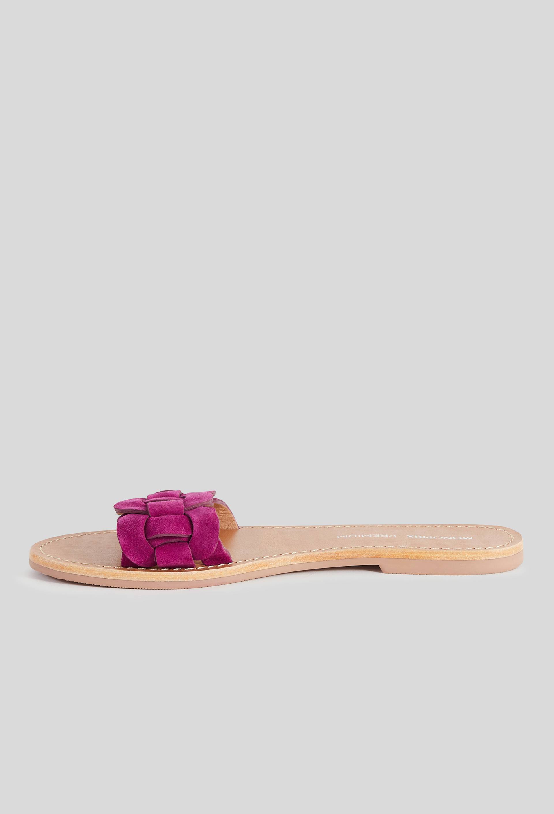 Claquettes ,croûte de cuir responsable, Violet, large image number 1.0