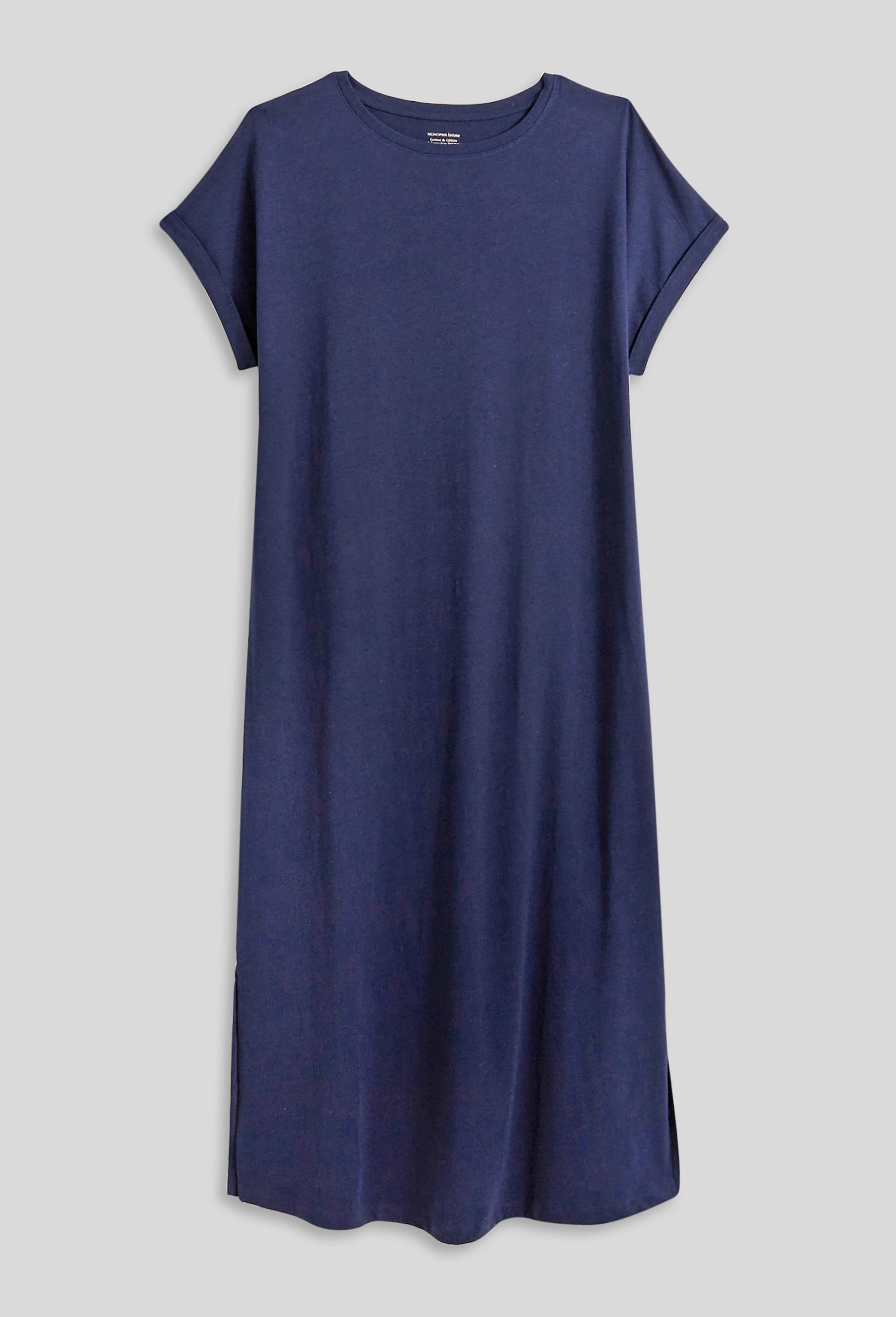 Chemise de nuit longue en coton et lin, Bio, Bleu foncé, large image number 2