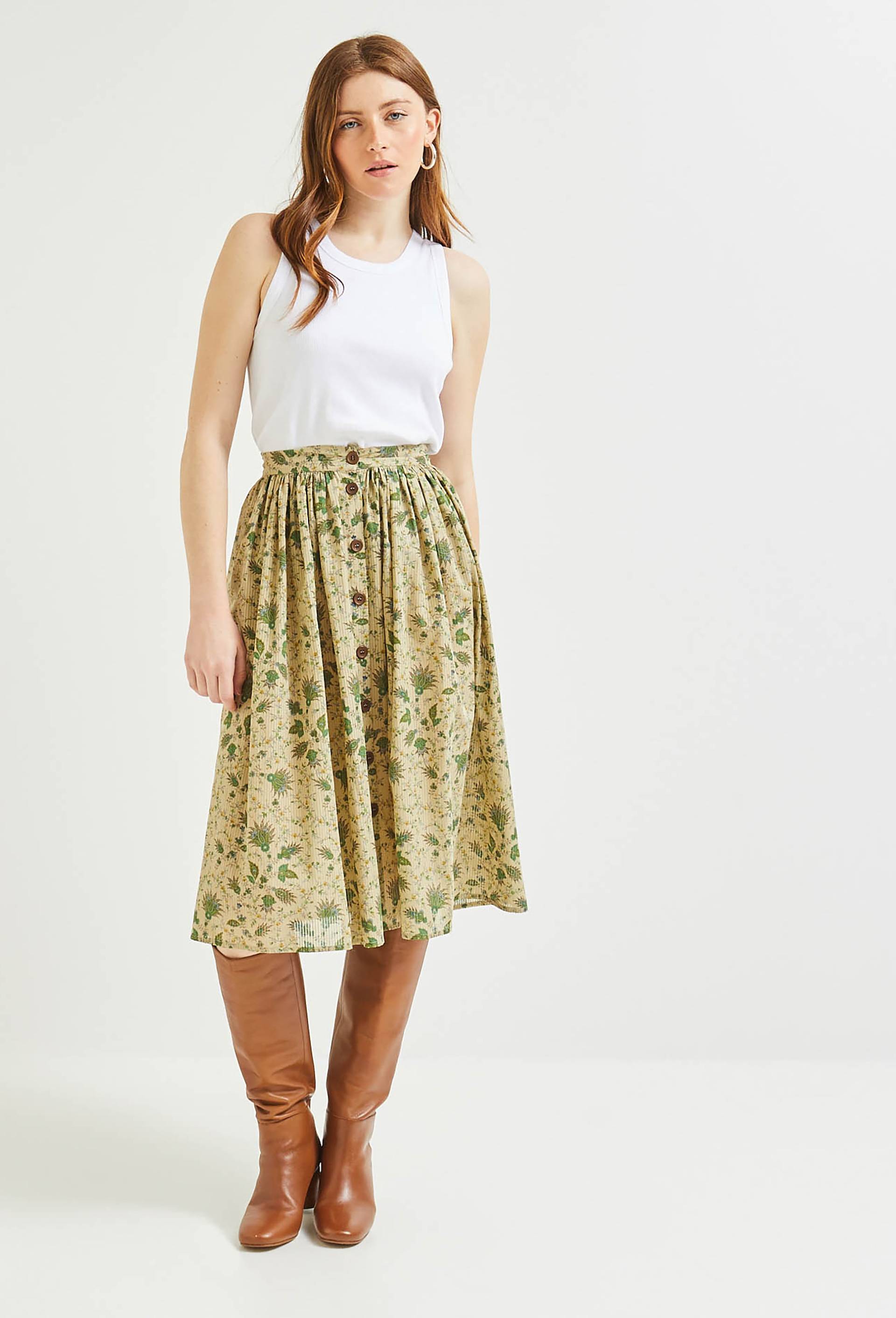Jupe midi boutonnée, Oeko-Tex, Beige clair, large image number 0