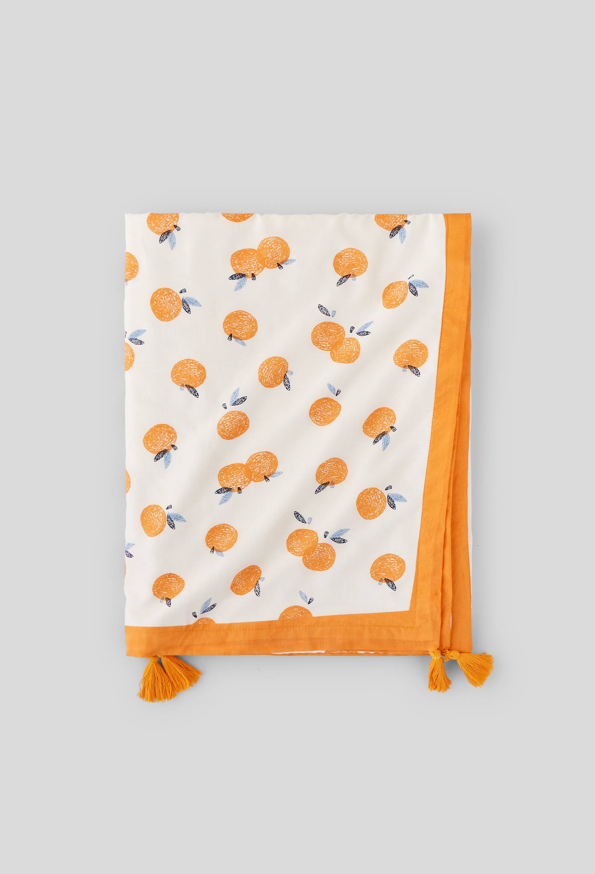 Fouta doublée éponge à imprimé, 100x180cm, 100% coton bio, oekotex, Orange, large image number 0
