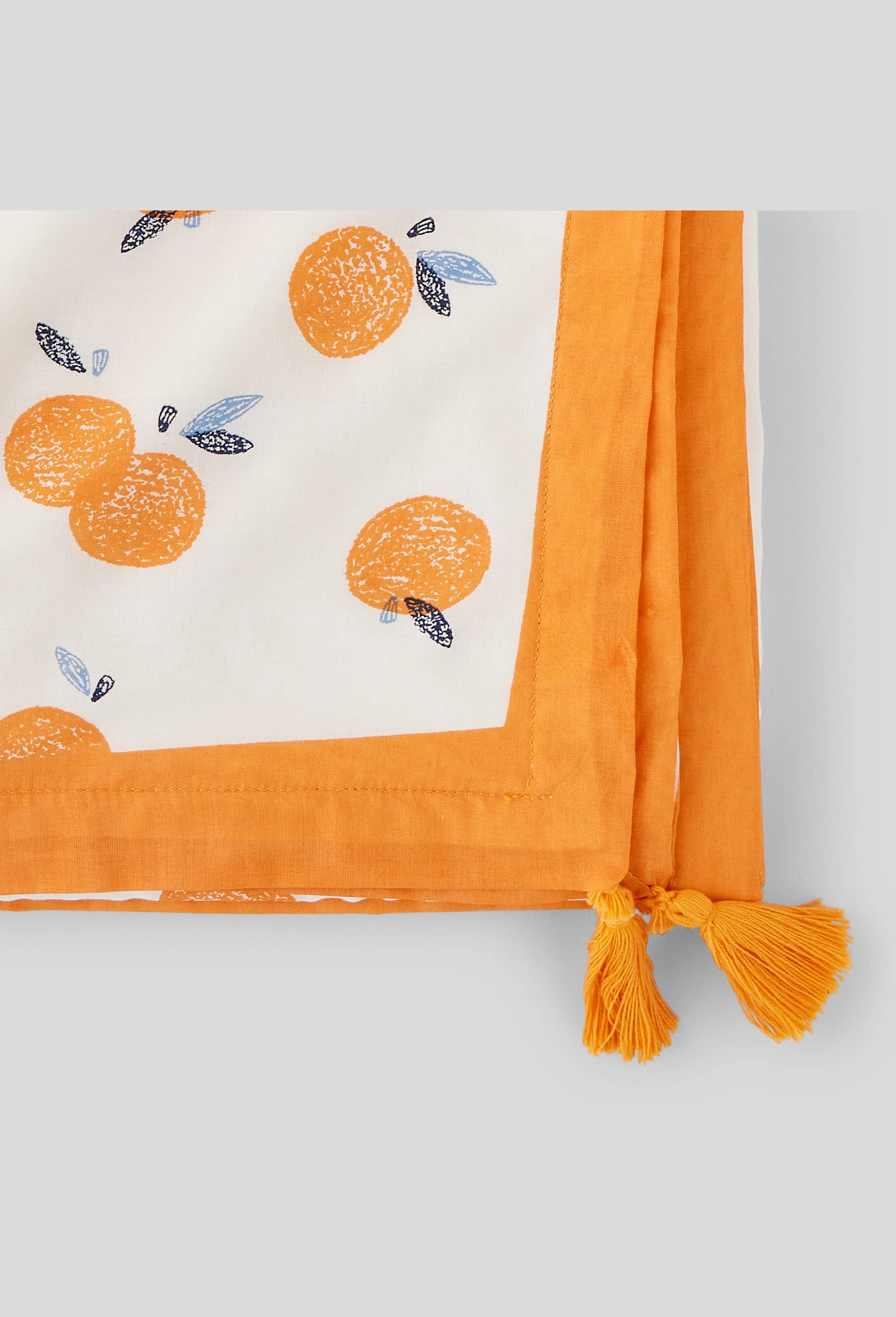 Fouta doublée éponge à imprimé, 100x180cm, 100% coton bio, oekotex, Orange, large image number 1