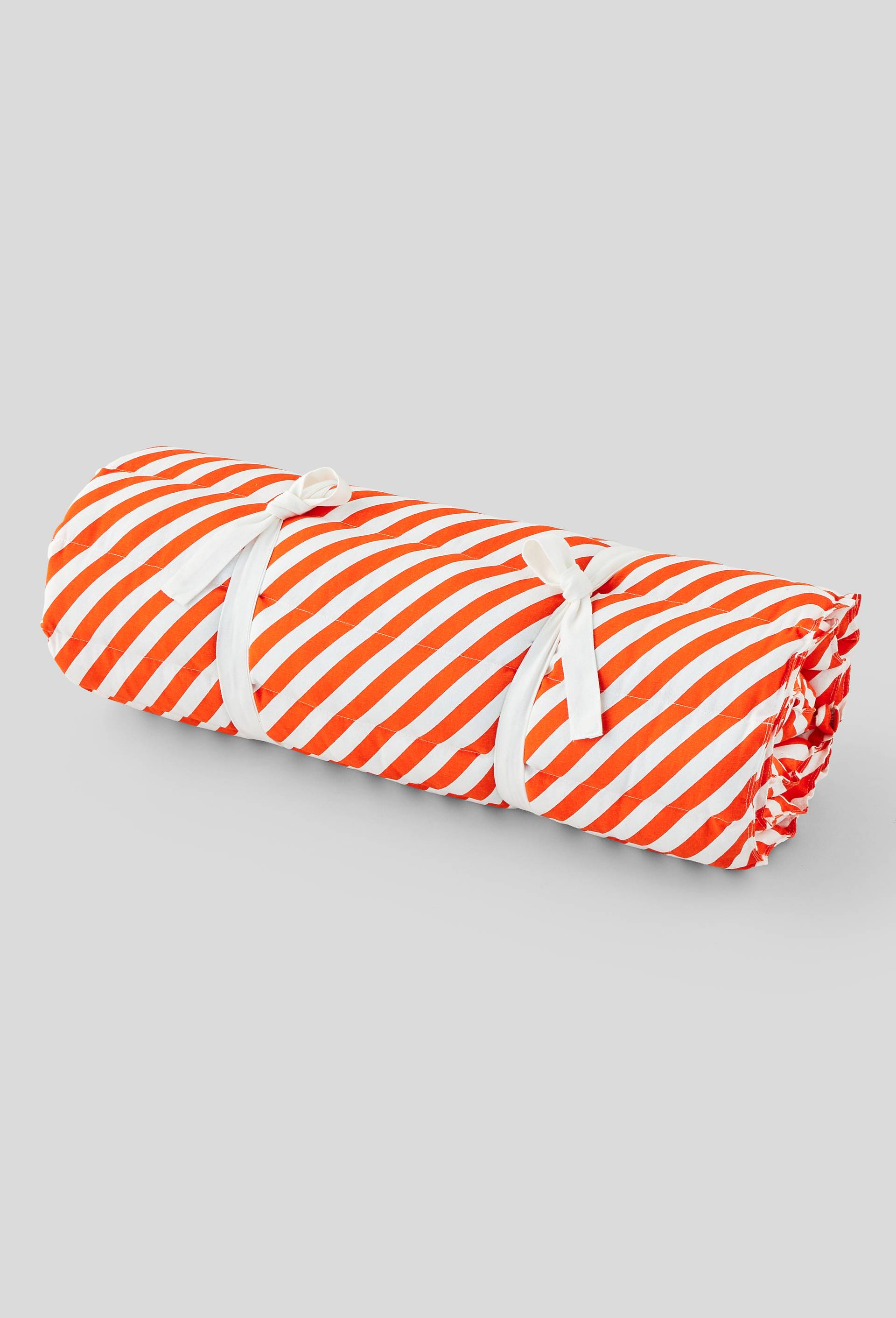 Matelas à rouler avec coussin imprimé rayures, 60x180cm, coton bio, Orange, large image number 0