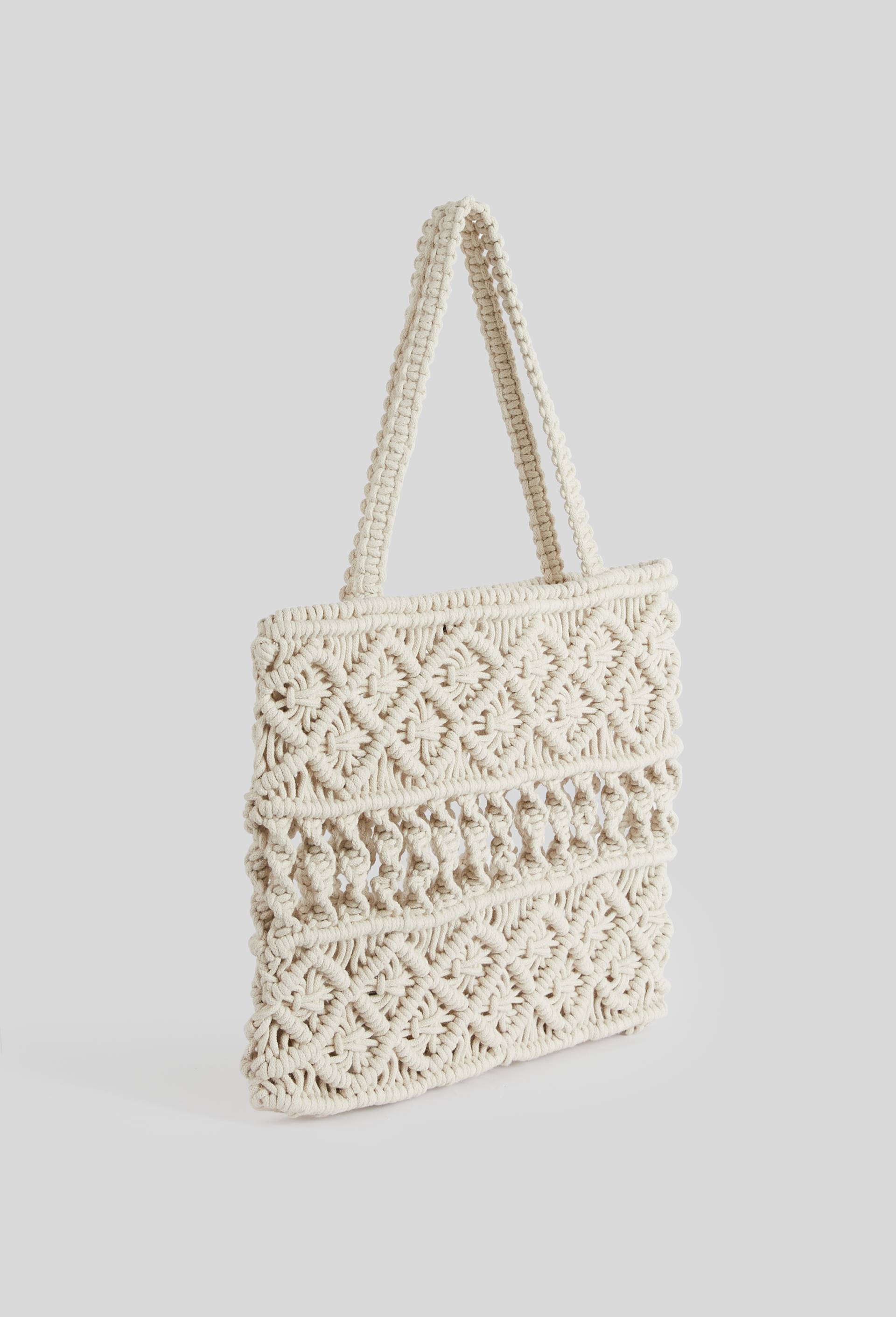 Sac macramé en crochet, Beige clair, large image number 0