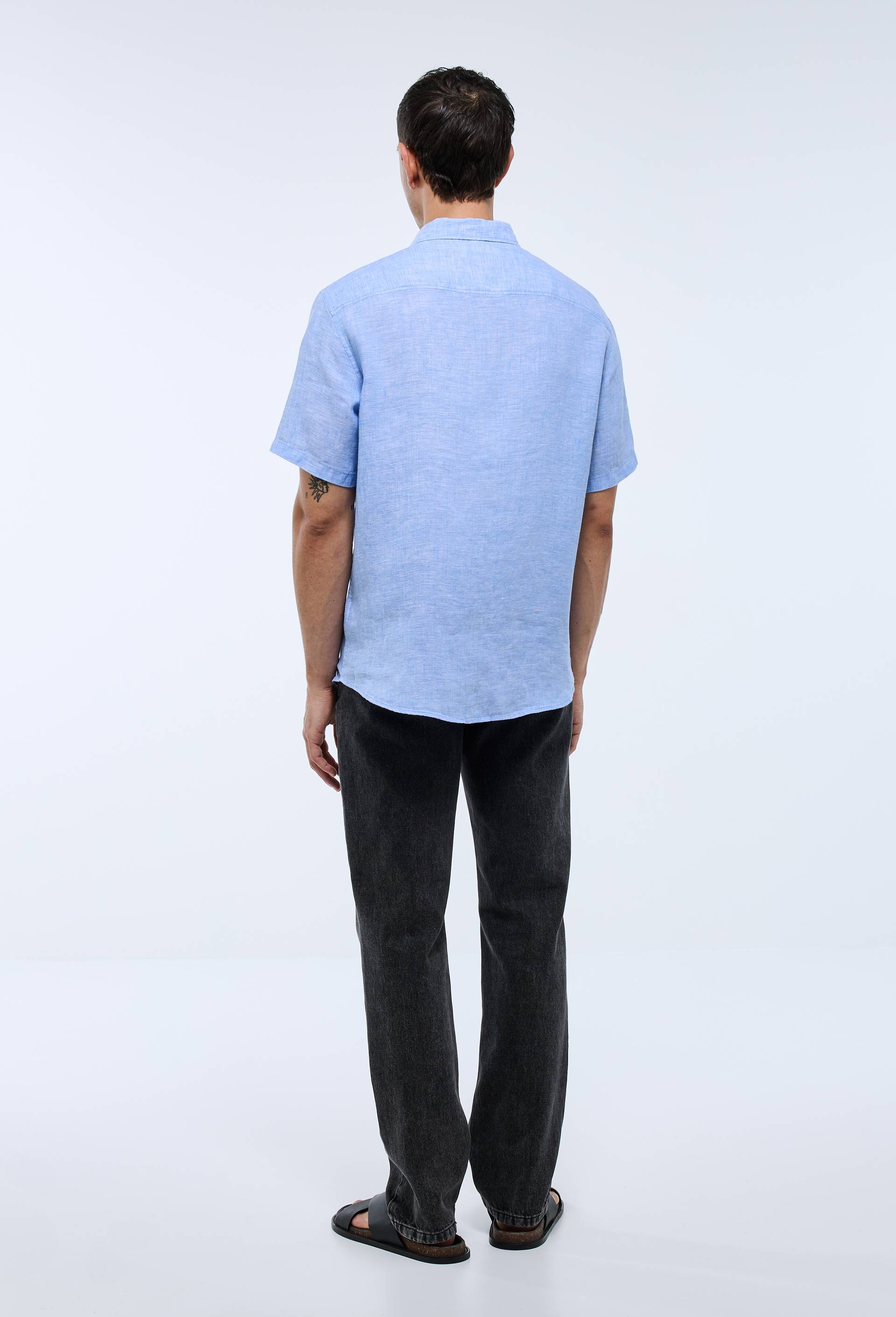 Chemise manches courtes en lin, Bleu, large image number 1