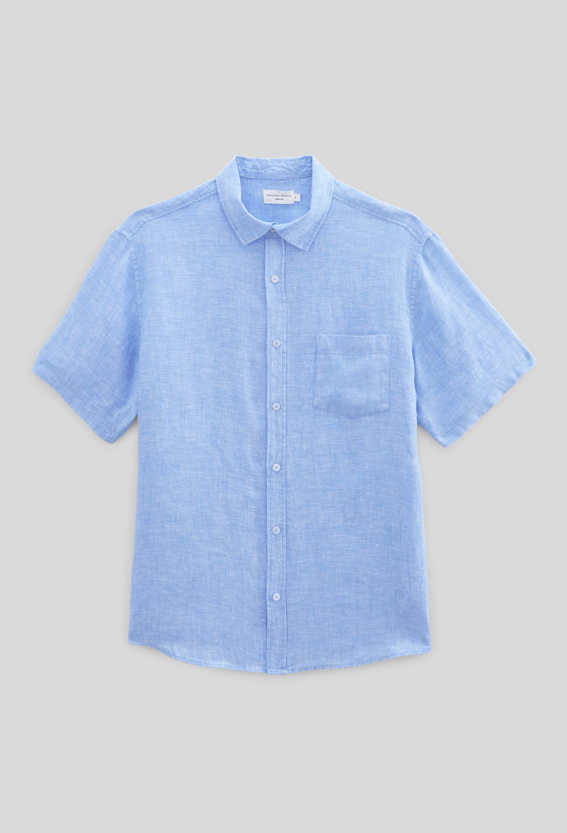 Chemise manches courtes en lin, Bleu, large image number 2