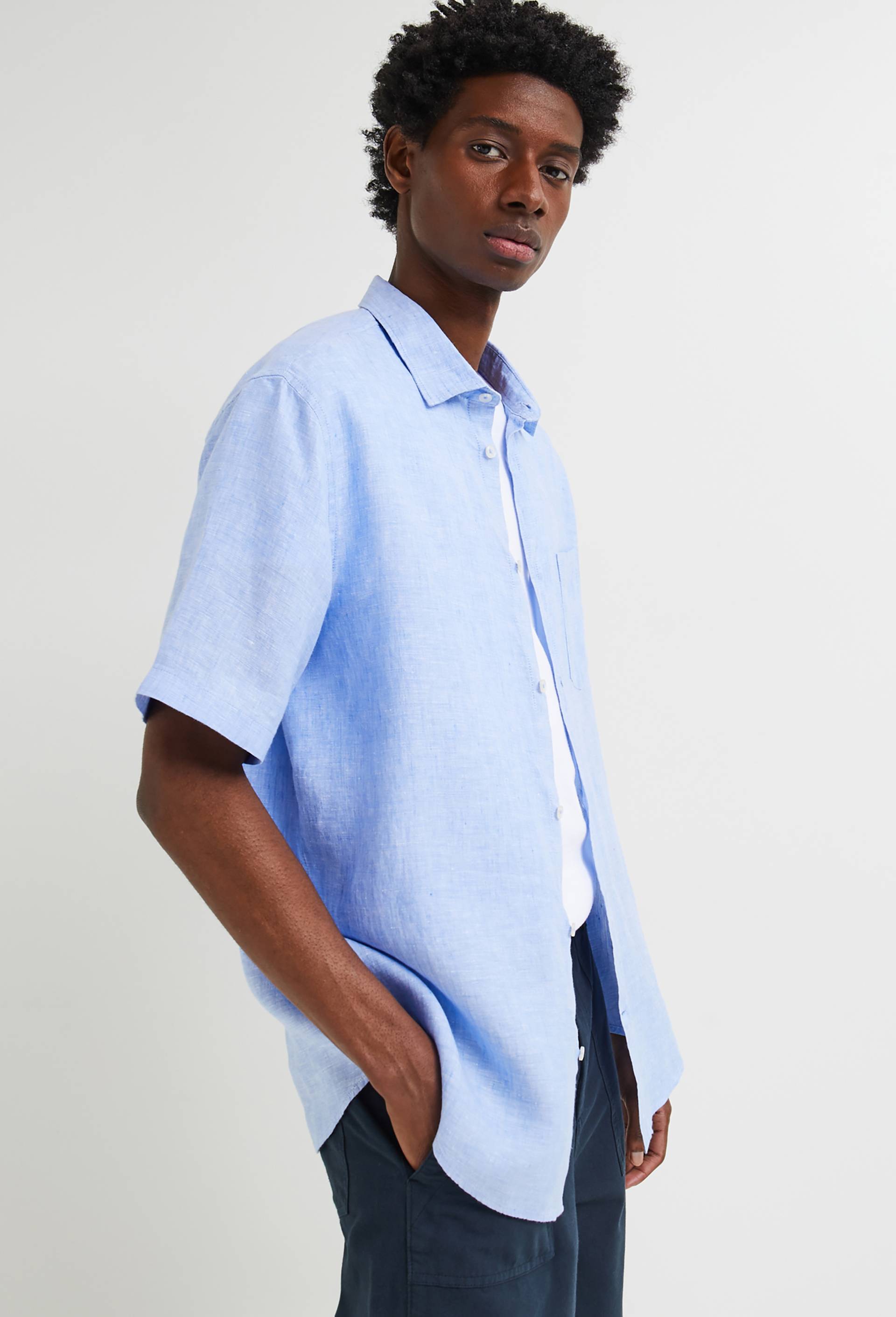 Chemise manches courtes en lin, Bleu, large image number 3