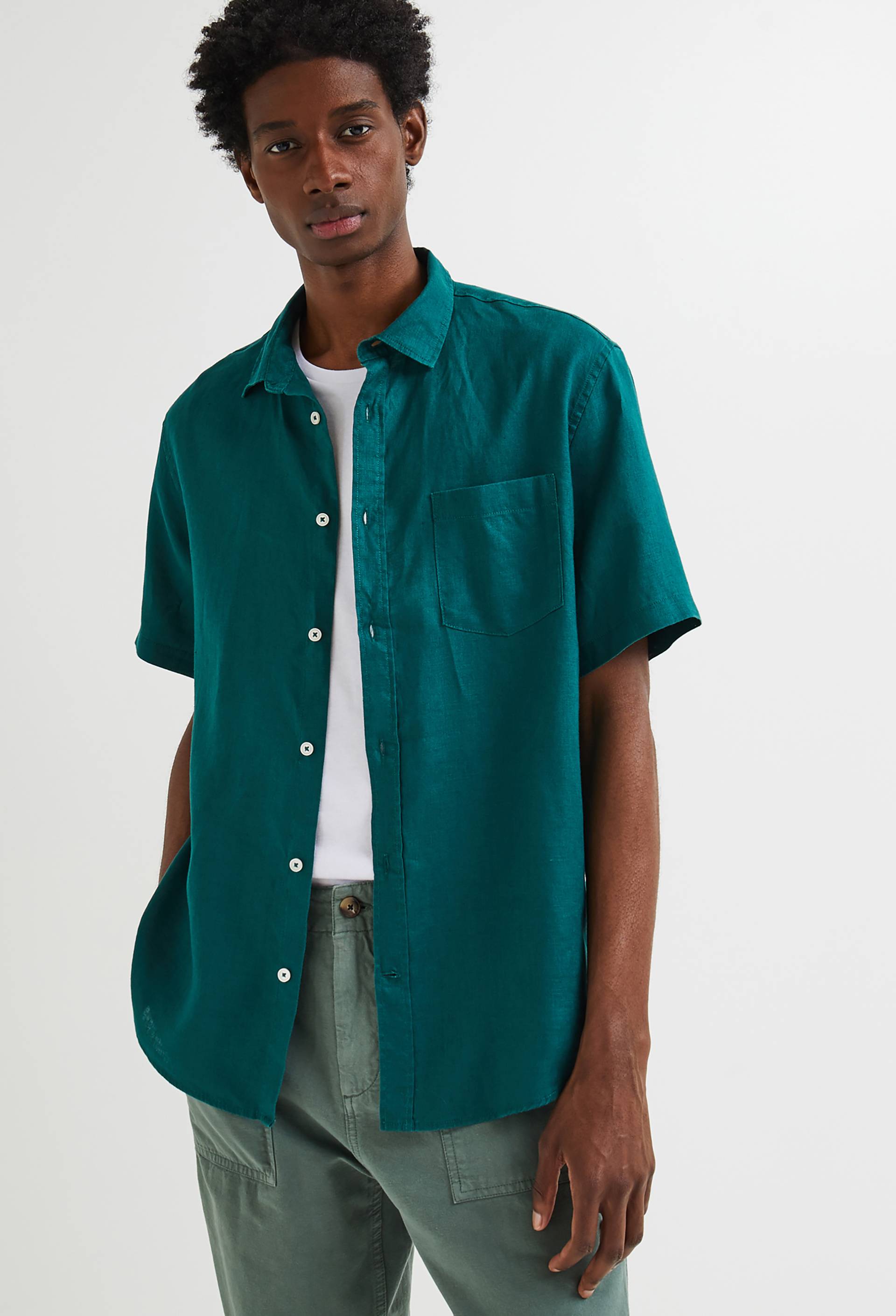Chemise manches courtes en lin, Vert foncé, large image number 3