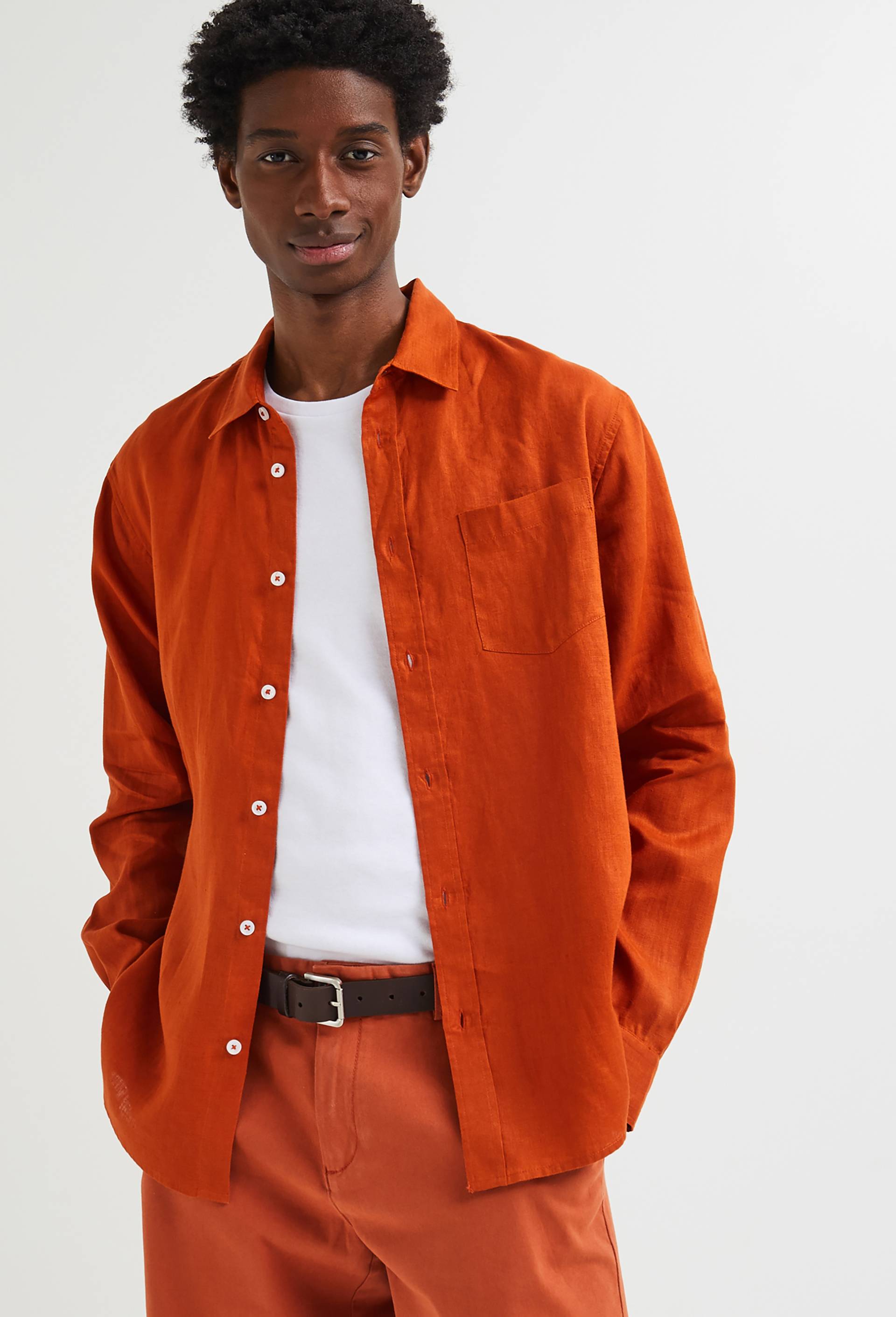 Chemise manches longues en lin, Orange foncé, large image number 0.0