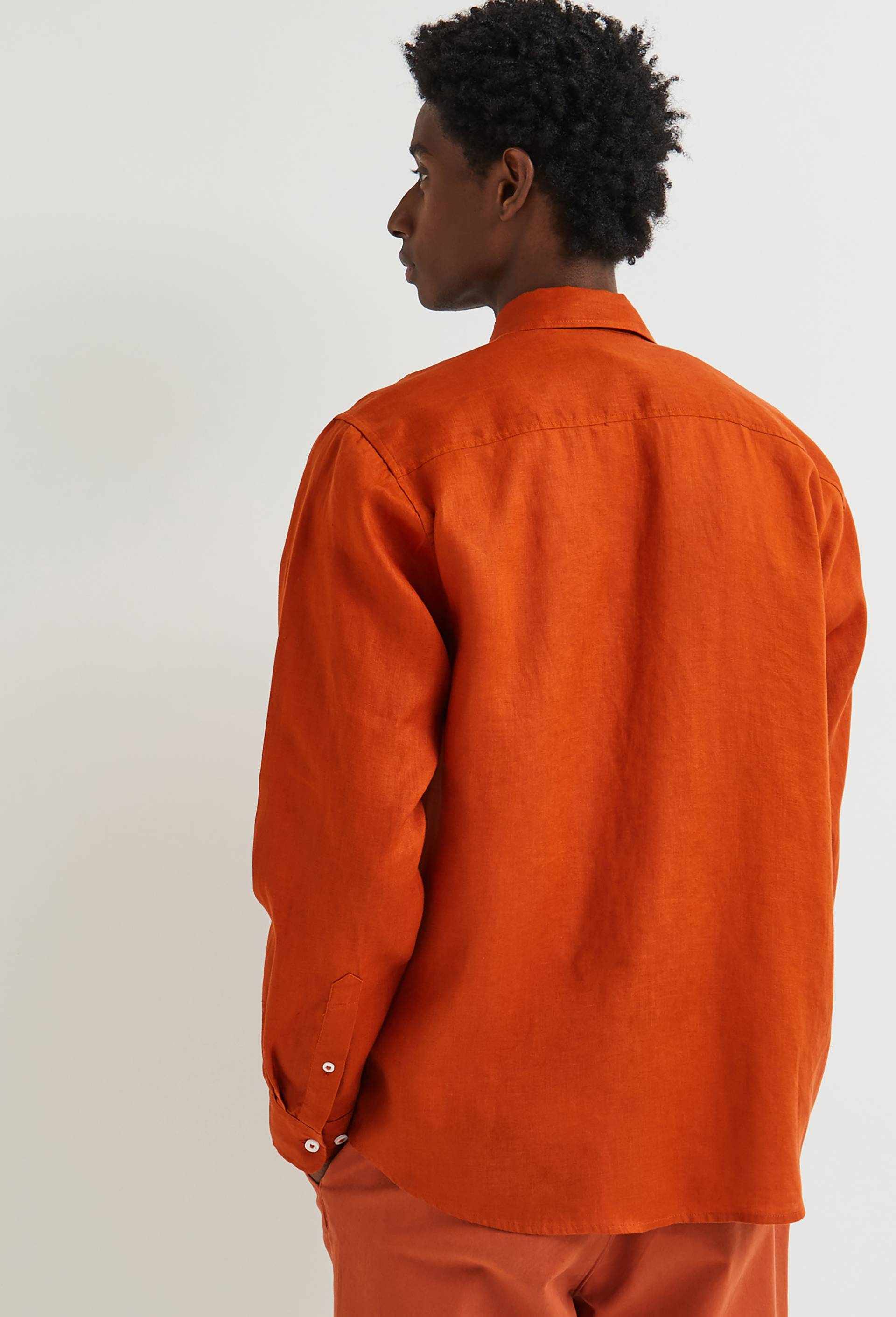 Chemise manches longues en lin, Orange foncé, large image number 1.0