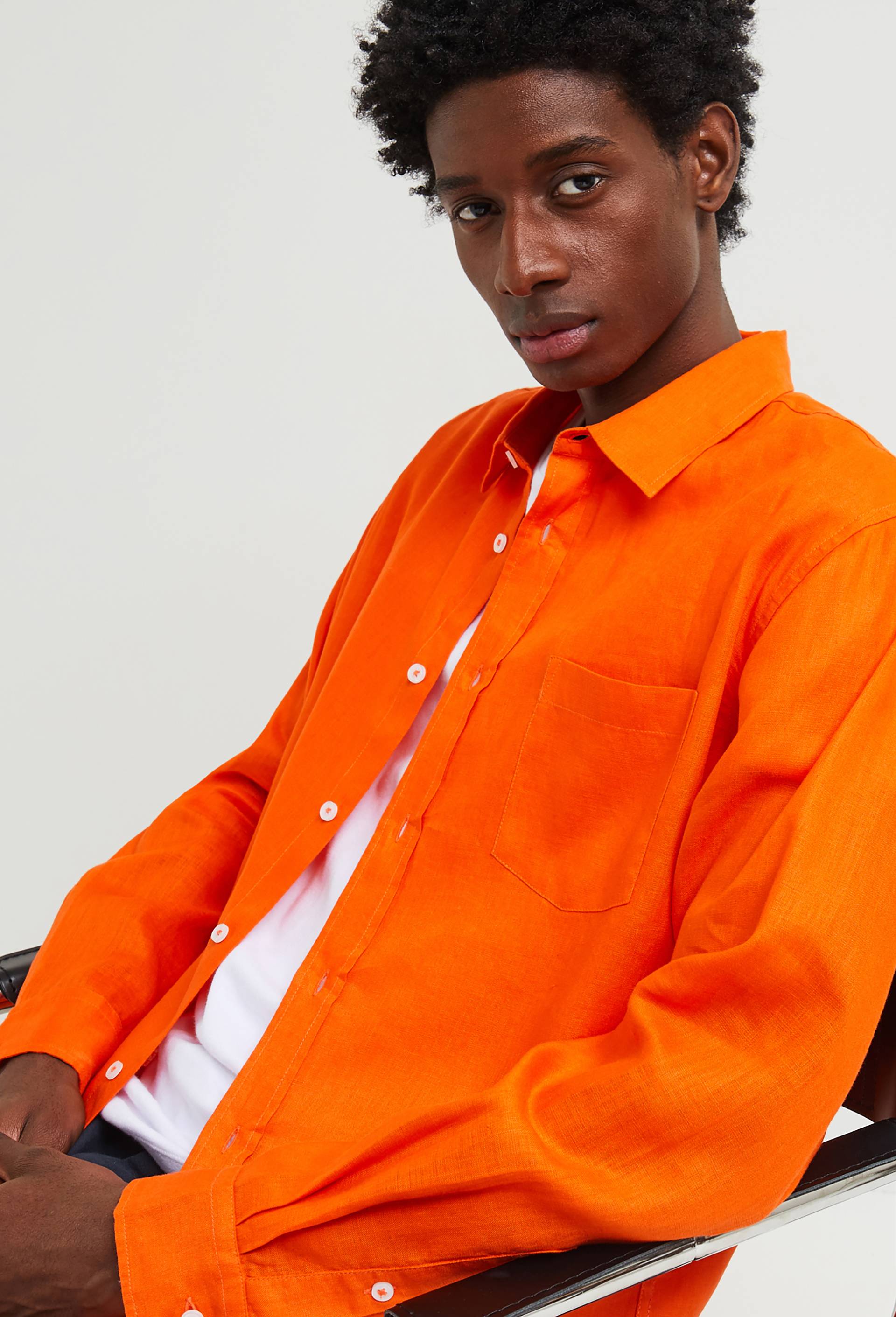 Chemise manches longues en lin, Orange, large image number 0.0
