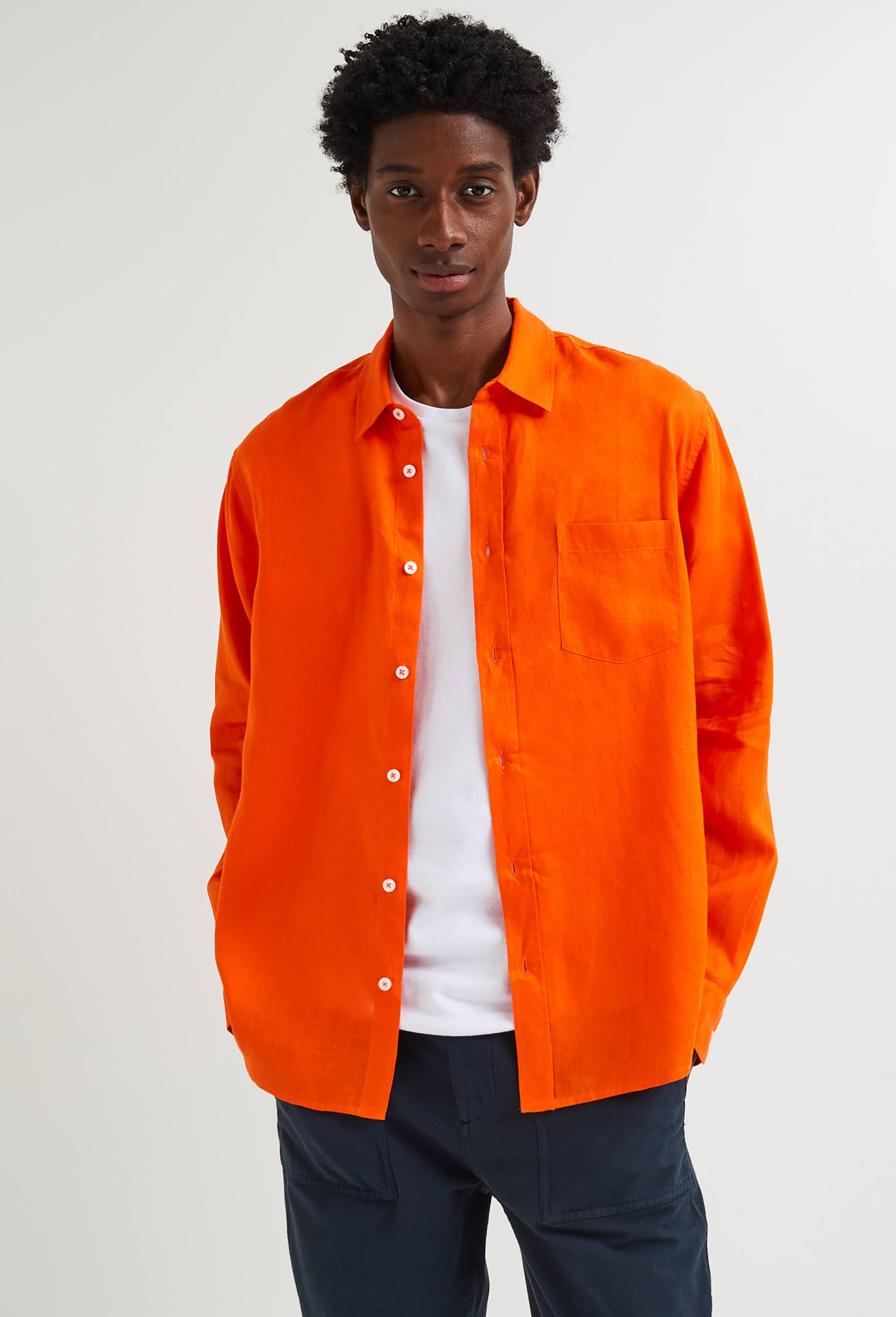 Chemise manches longues en lin, Orange, large image number 3
